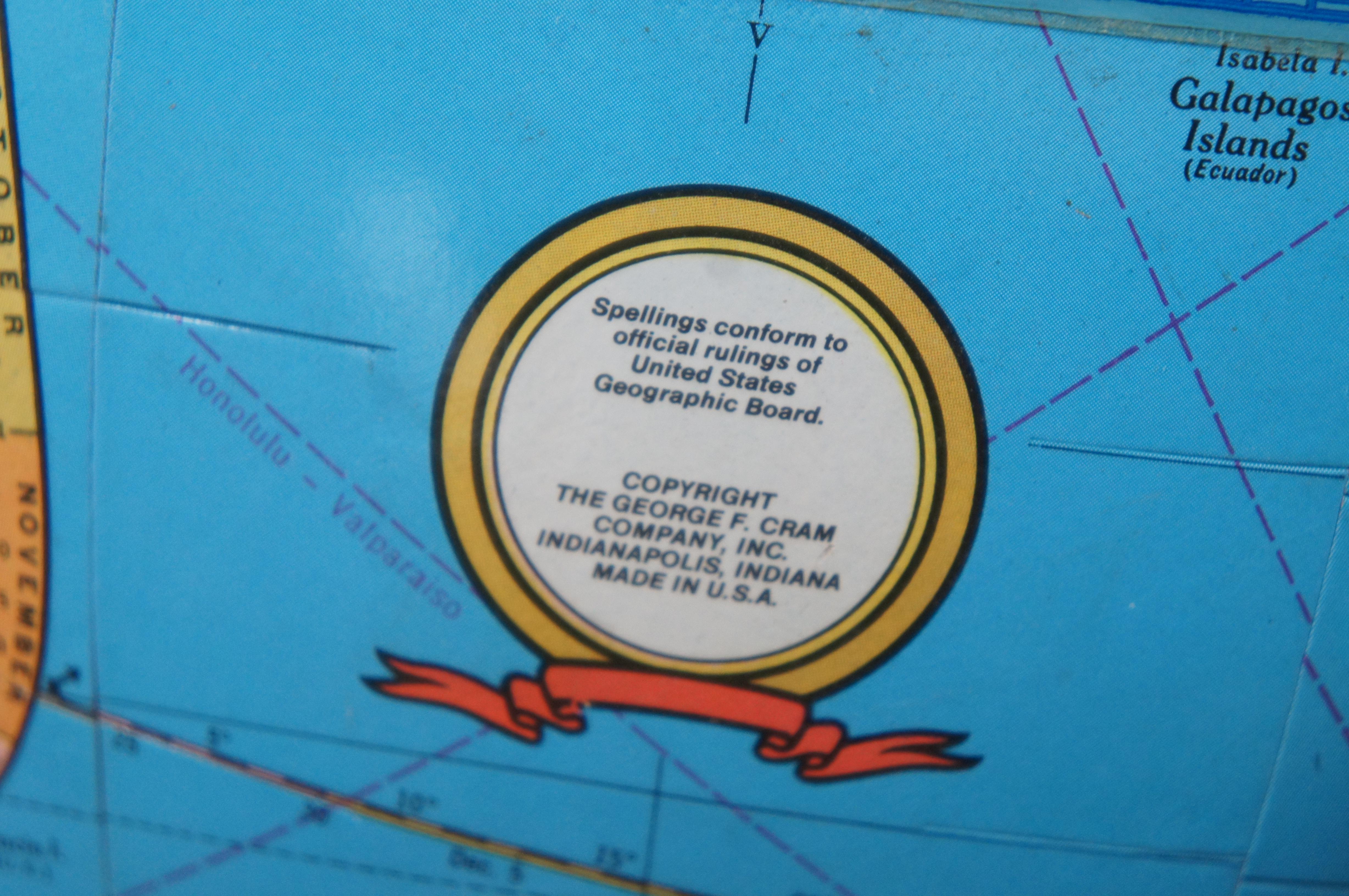 1970s Vintage George Crams Imperial World Globe & Stand USSR Atlas Map 1
