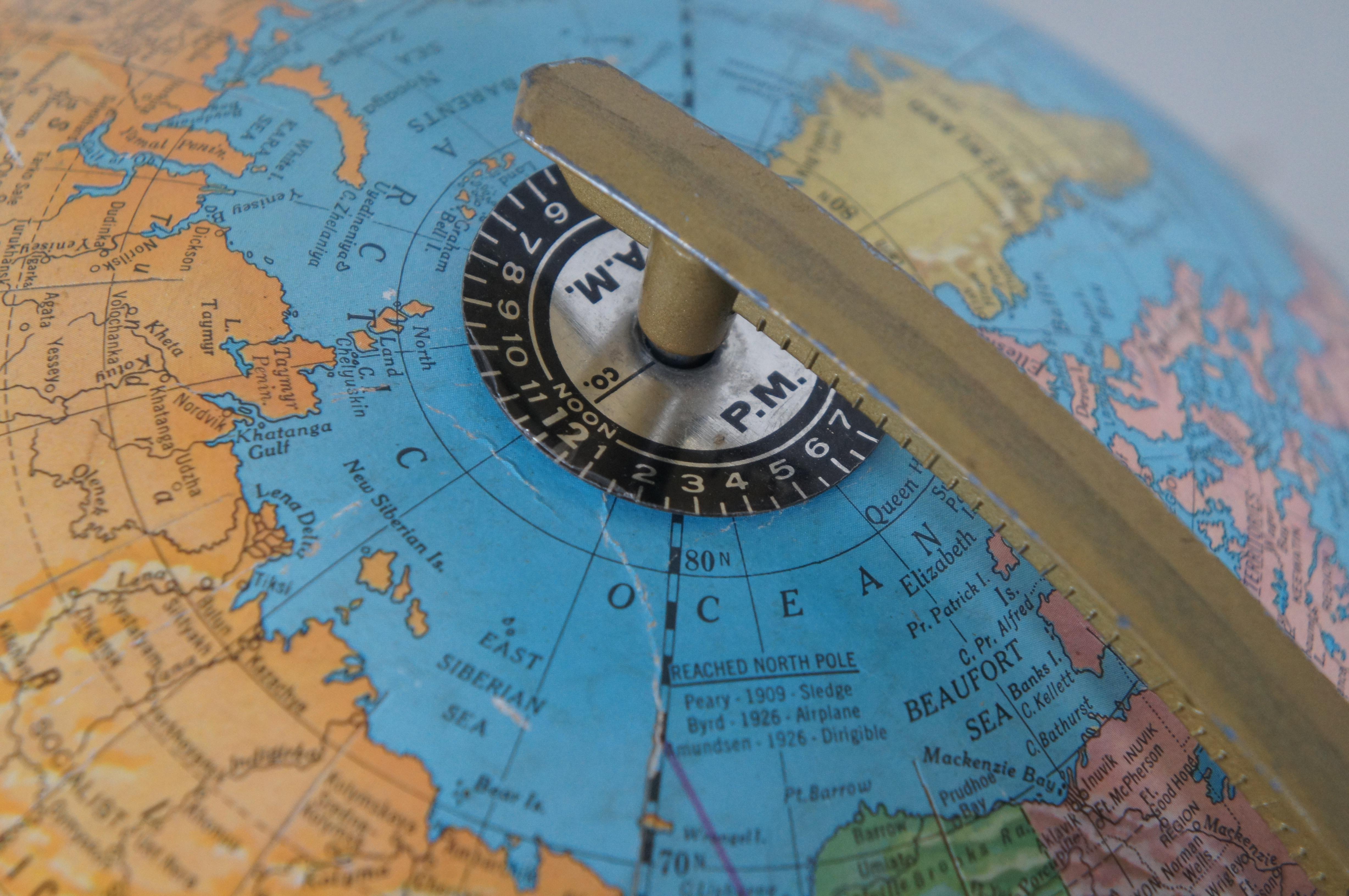 1970s Vintage George Crams Imperial World Globe & Stand USSR Atlas Map 3