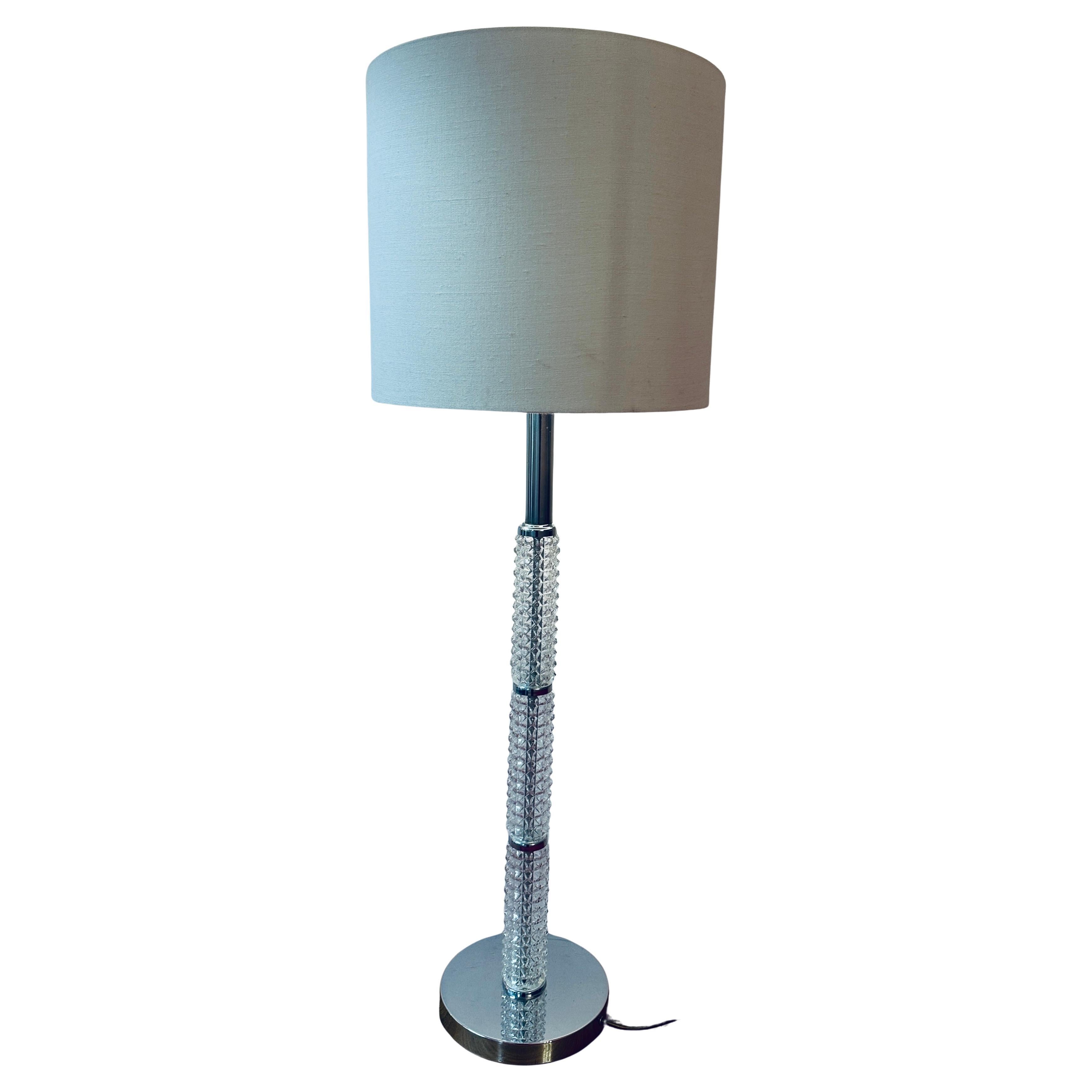 1970s Vintage German Faceted Glass & Polished Chrome Table or Floor Lamp