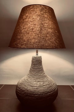 1970s Vintage German Handcrafted Dark Brown Studio Pottery Table Lamp
