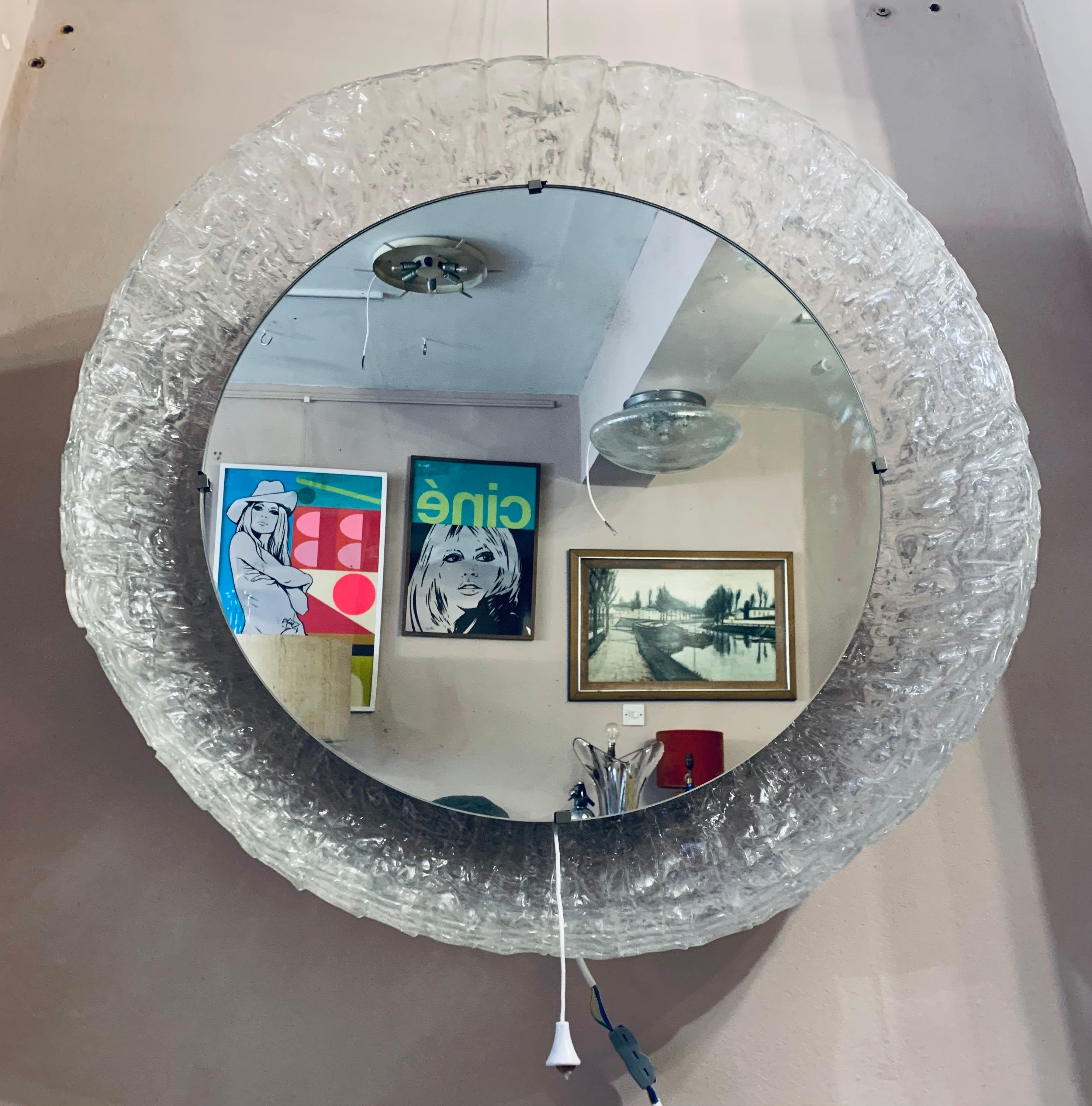 1970s Vintage German Hillebrand Leutchten Illuminated Round Wall Glass Mirror 9