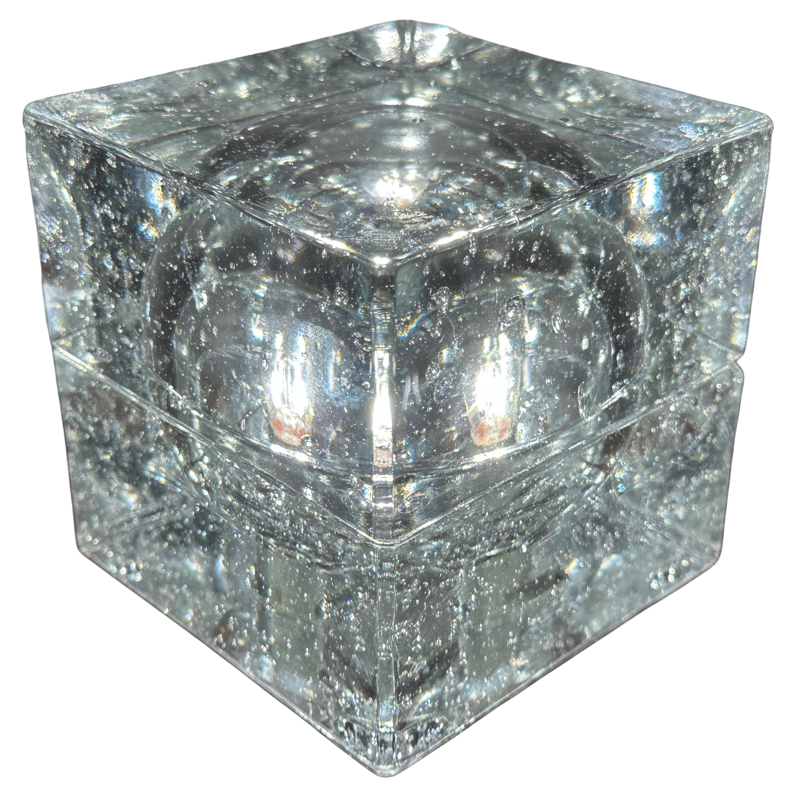 1970s Vintage German Iced Bubbled Glass Cube Table Lamp by Müller 
Zimmer