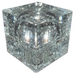 1970s Vintage German Iced Bubbled Glass Cube Table Lamp by Müller & Zimmer