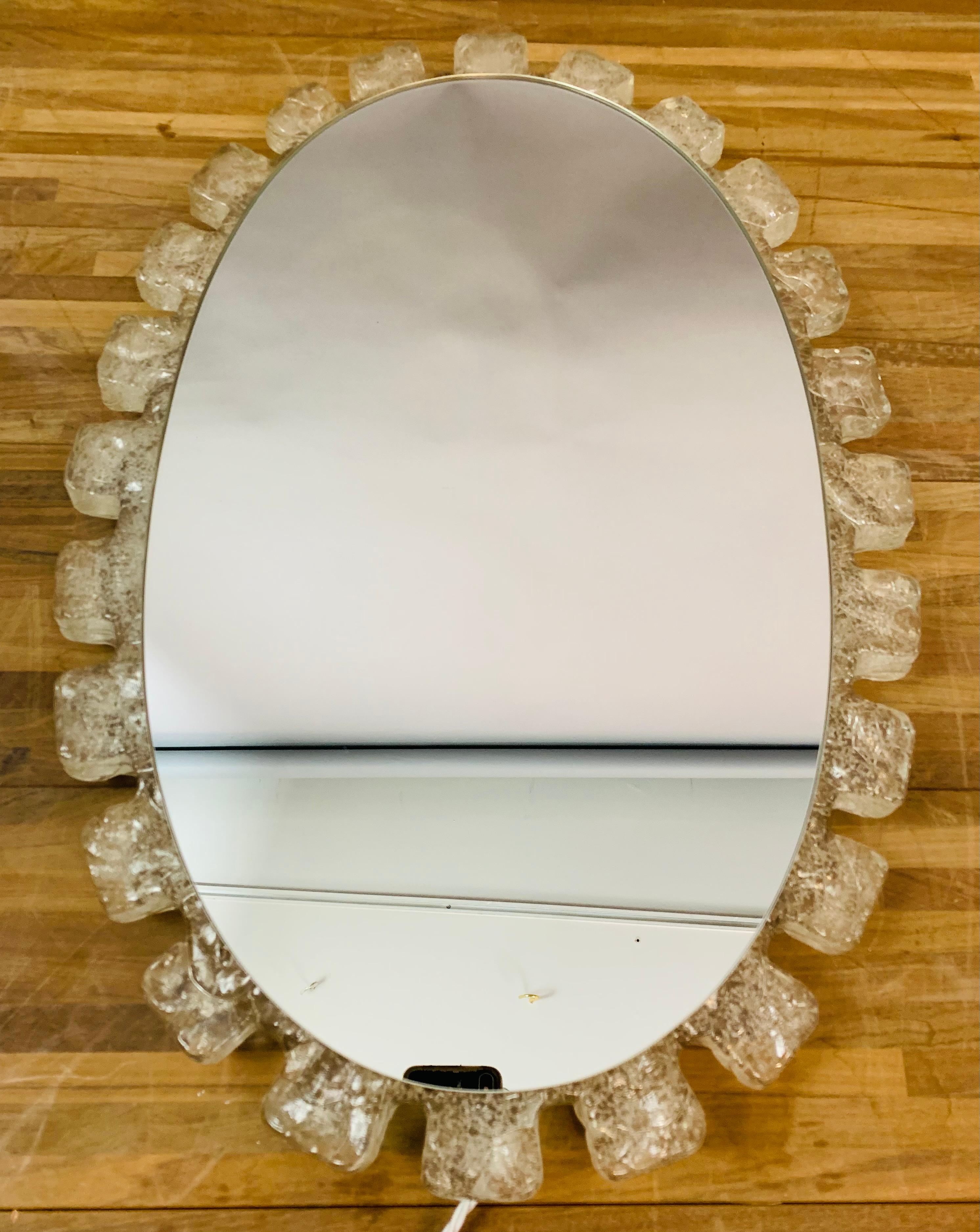 1970s Vintage German Illuminated Hillebrand Lucite Iced Frosted Oval Wall Mirror 4