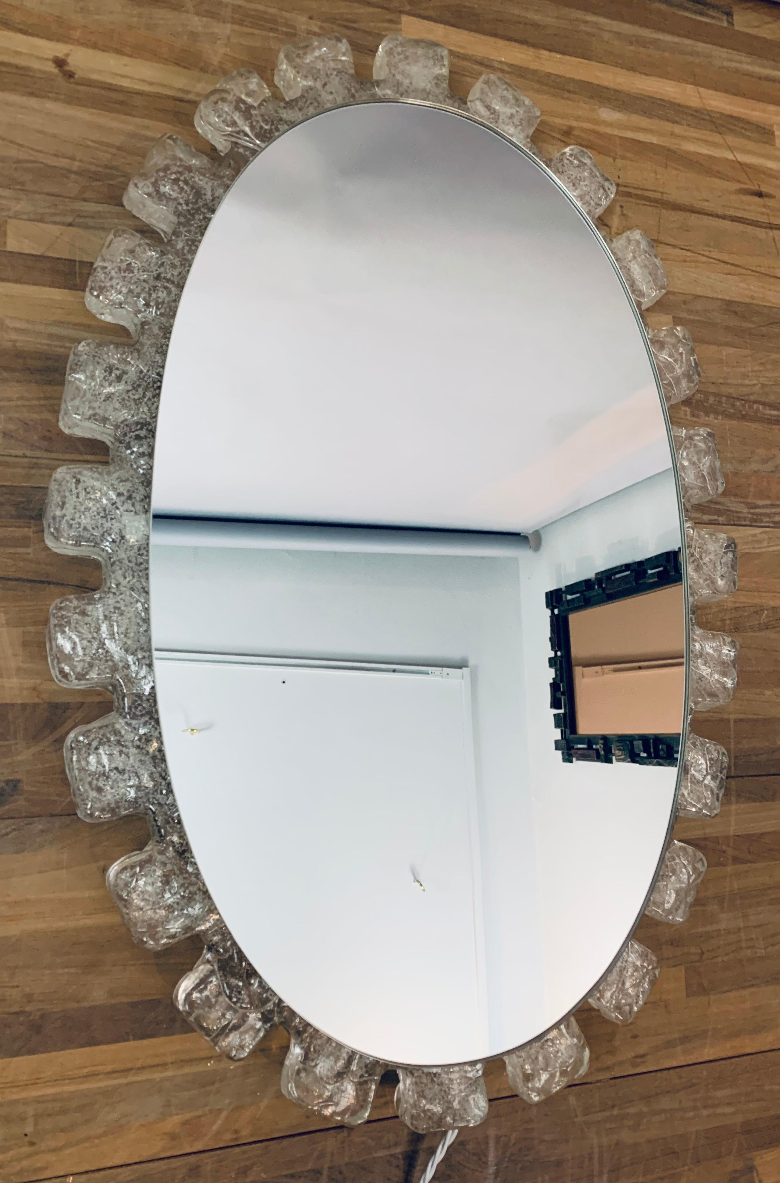 1970s Vintage German Illuminated Hillebrand Lucite Iced Frosted Oval Wall Mirror 5