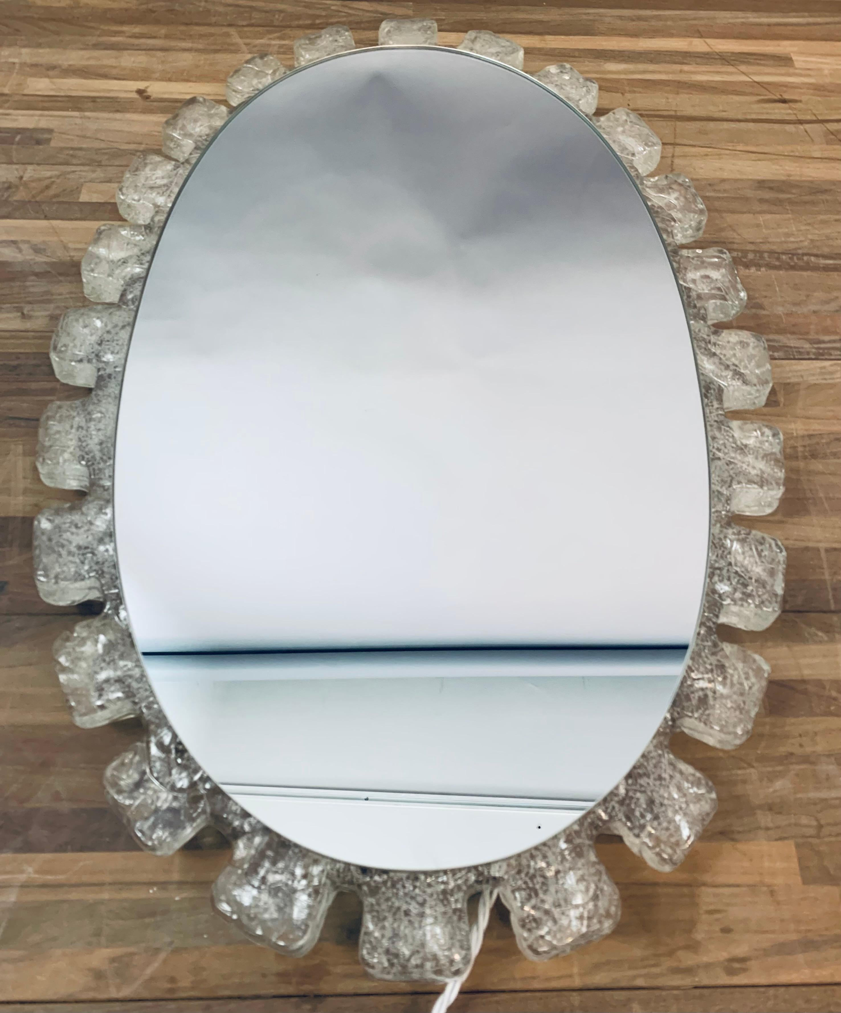 1970s Vintage German Illuminated Hillebrand Lucite Iced Frosted Oval Wall Mirror 7