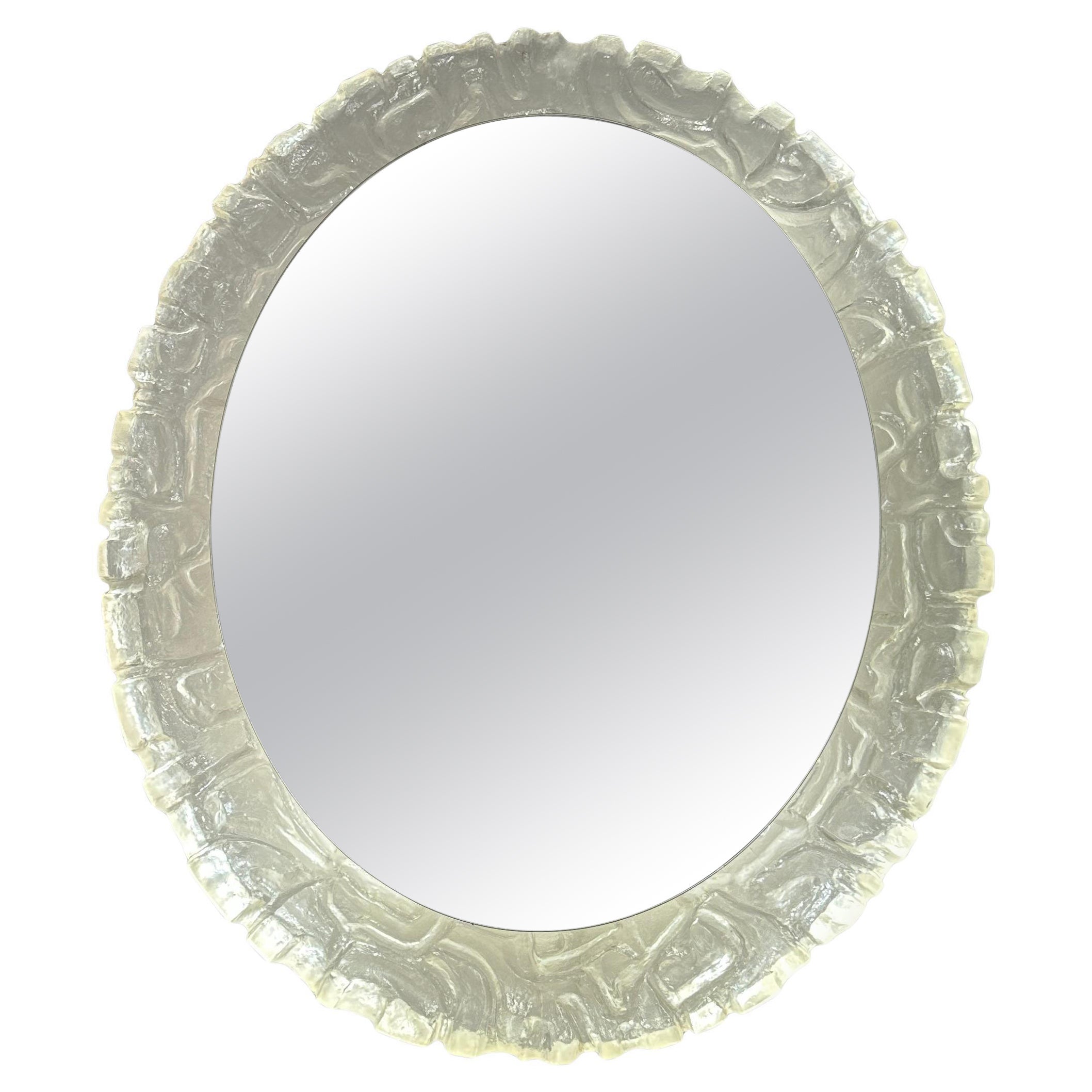 1970s Vintage Alemán Oval Erco Retroiluminado Espejo de Pared de Cristal Lucite Iluminado