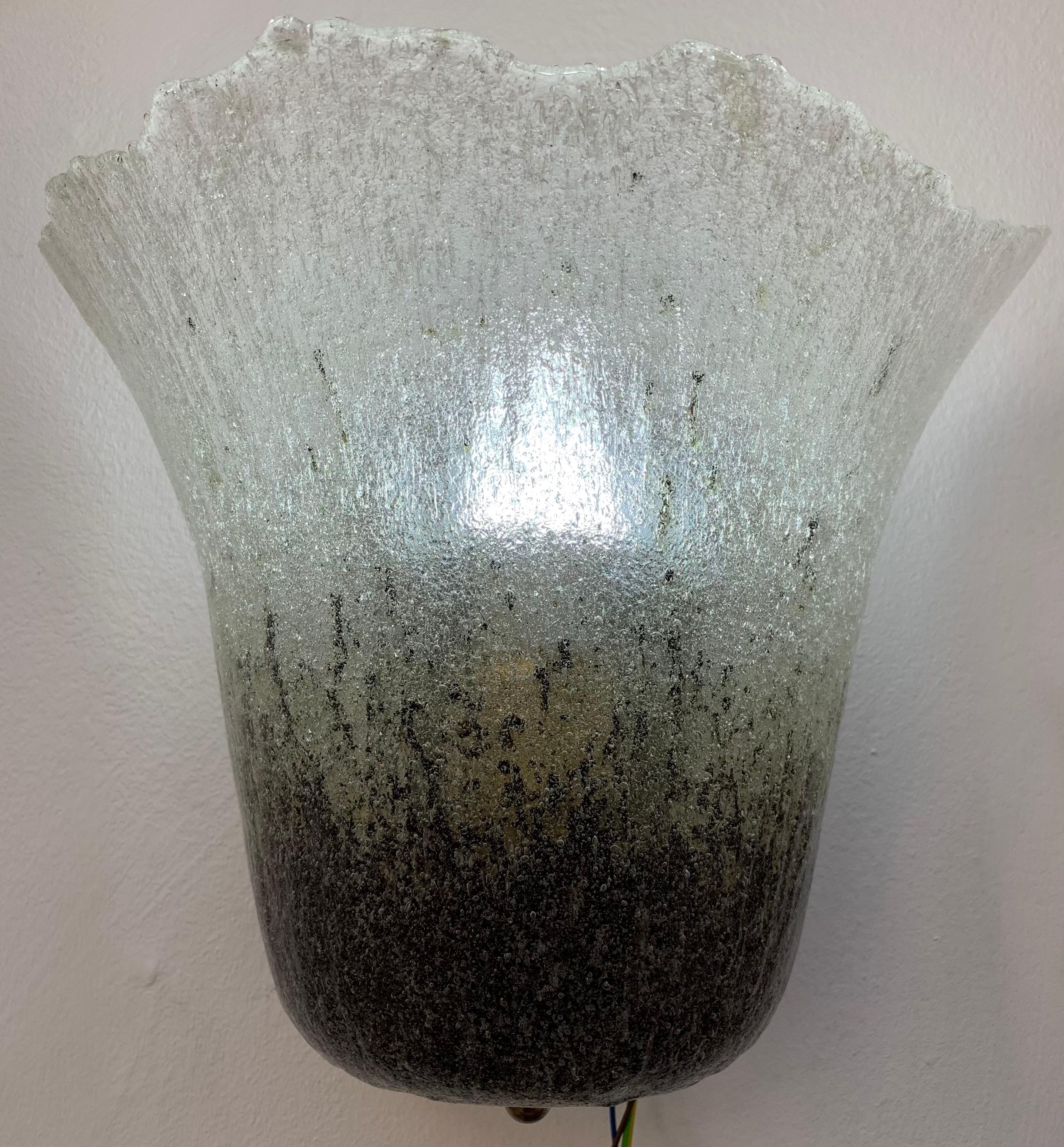 Mid-Century Modern 1970s Vintage German Peill & Putzler Calyx Murano Glass Wall Sconce or Light For Sale