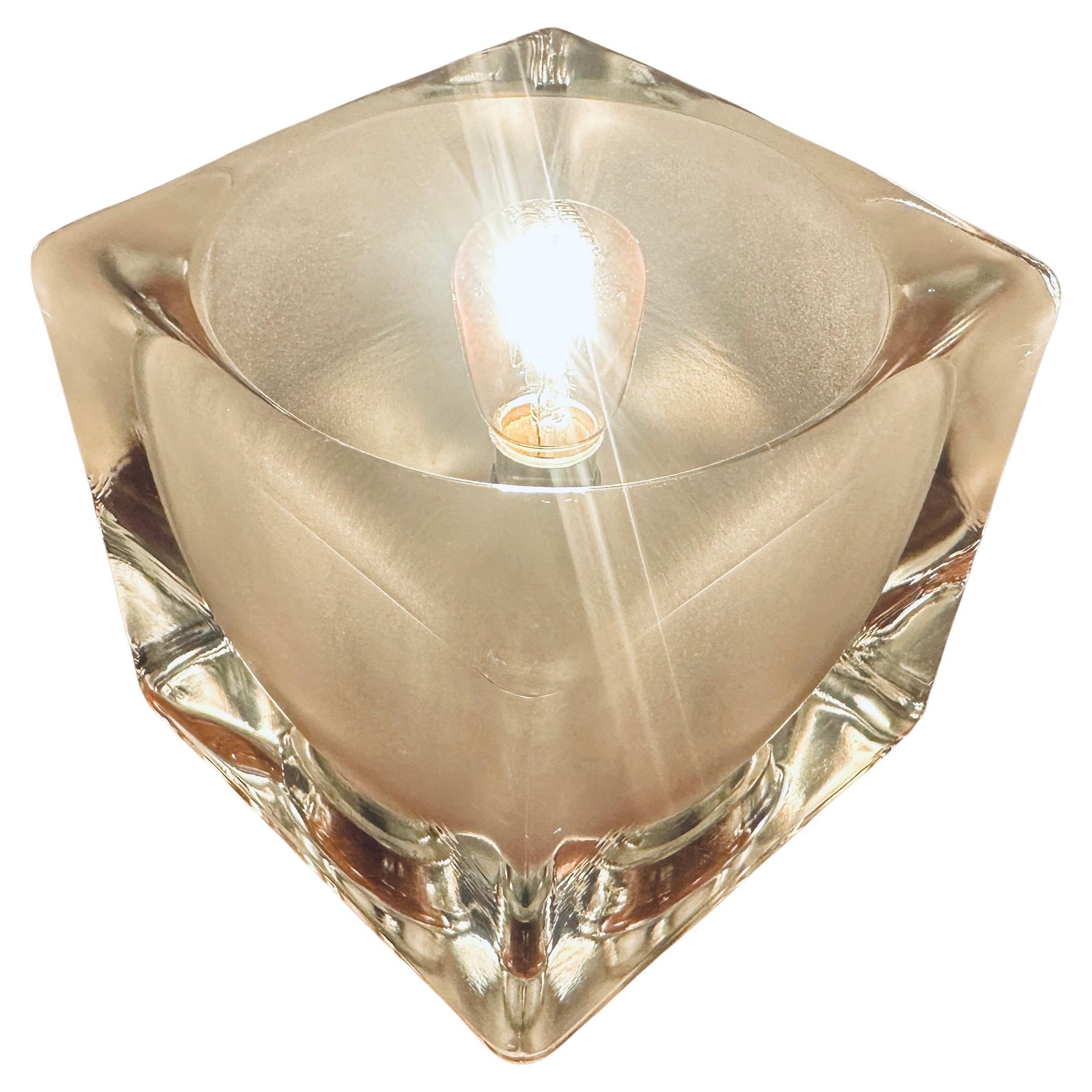 1970s Vintage German Peill & Putzler Frosted Ice Cube Glass & Brass Table Lamp
