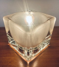 1970s Vintage German Peill & Putzler Frosted Ice Cube Glass & Brass Table Lamp