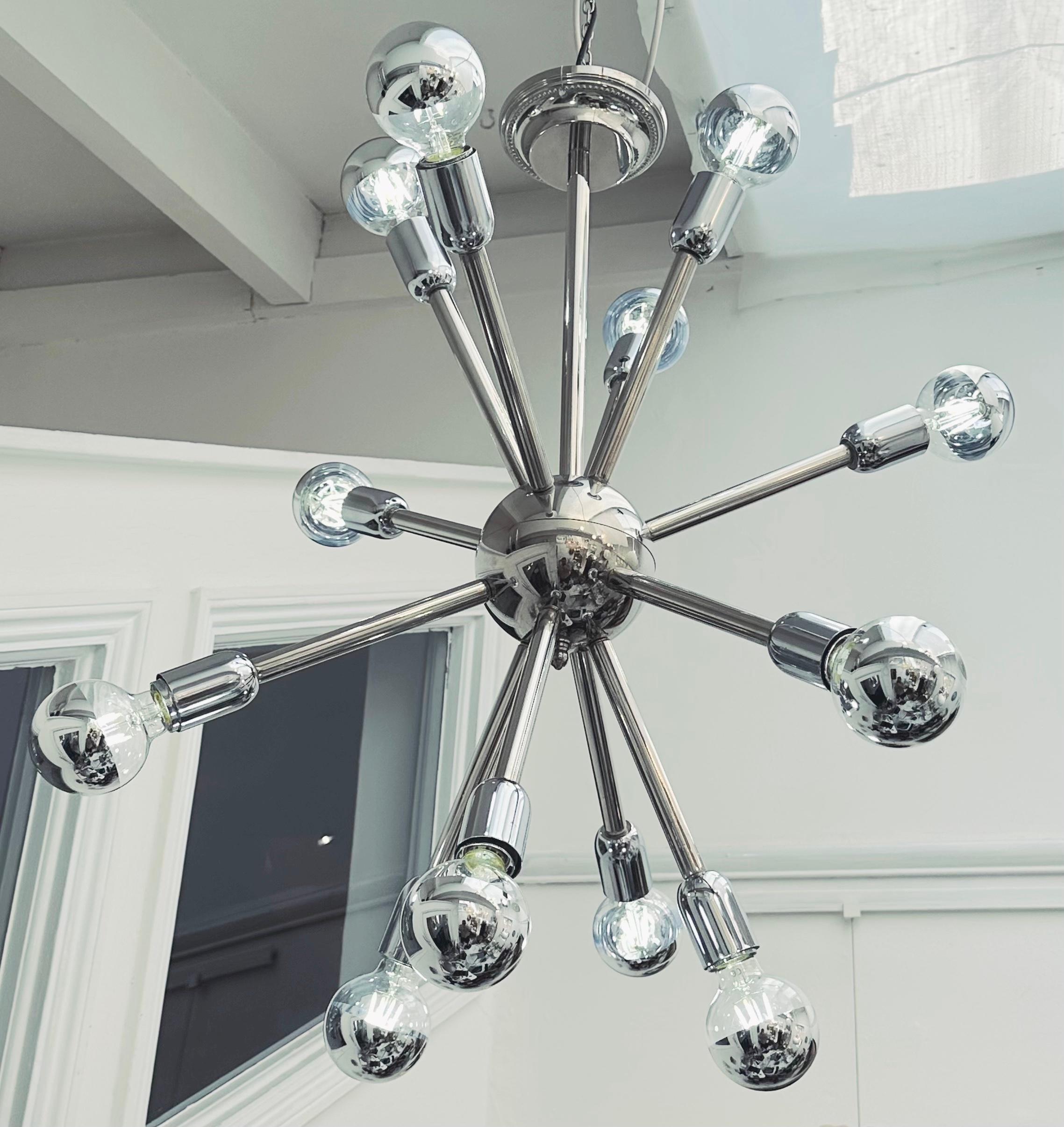 1970s Vintage German Polished Chrome 11 Arm Sputnik Ceiling Light, 3 Available For Sale 6