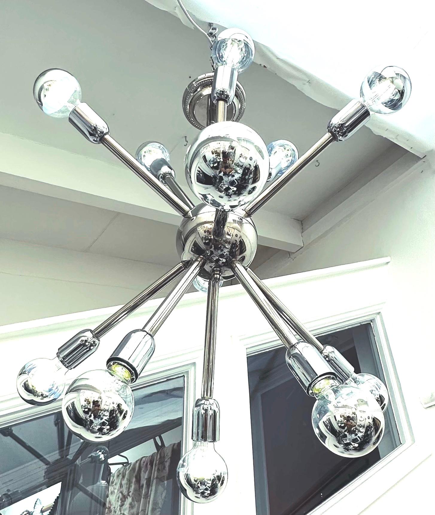 1970s Vintage German Polished Chrome 11 Arm Sputnik Ceiling Light, 3 Available For Sale 3