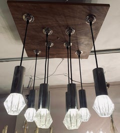 1970s Vintage German Tubular Chrome and Starburst Glass Pendant Hanging Lights