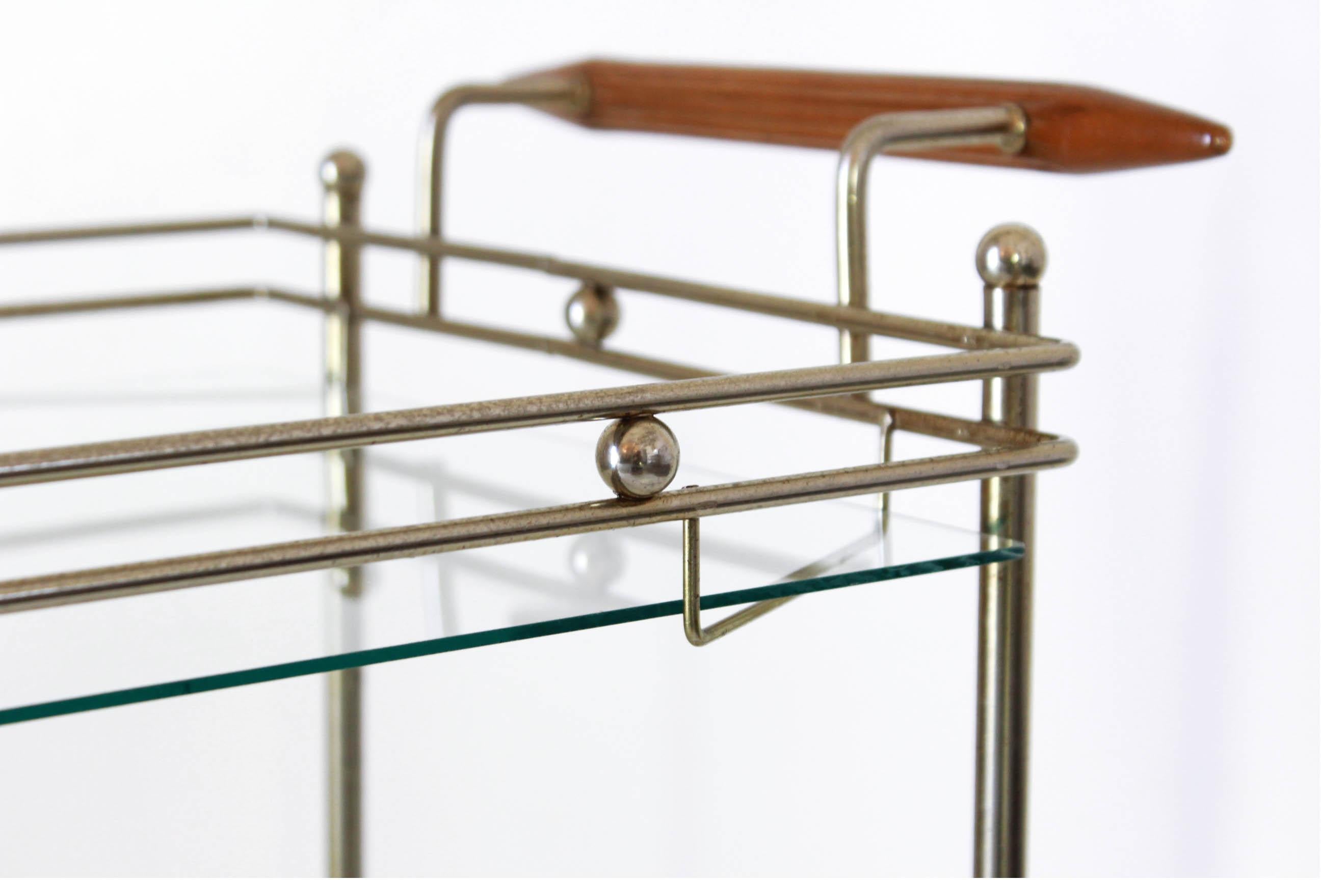 1970s Vintage Glass and Brass Rolling Bar Cart 6