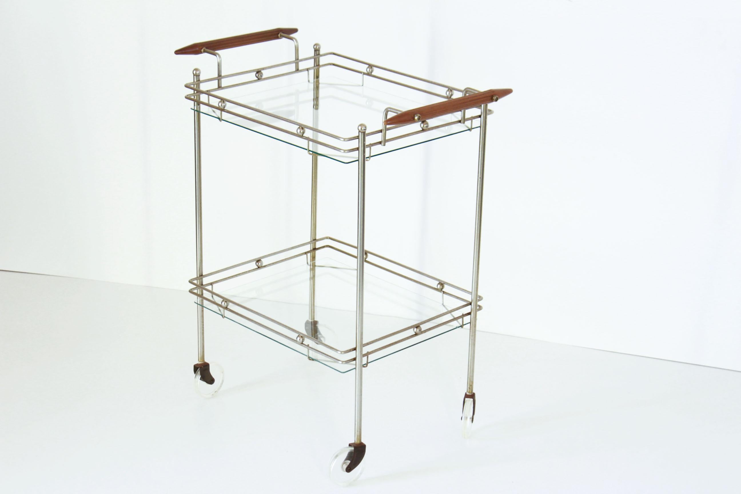 1970s Vintage Glass and Brass Rolling Bar Cart 8