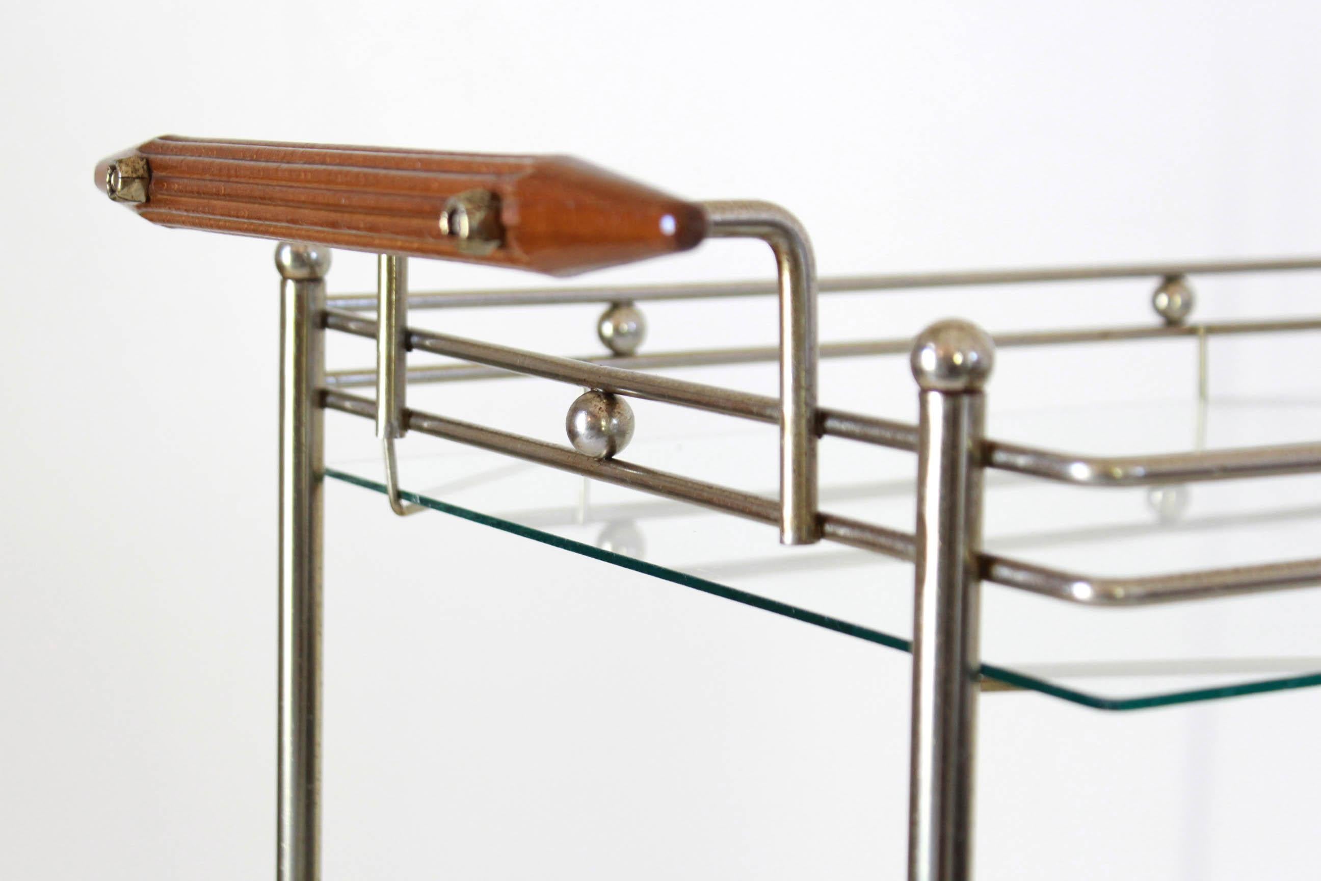 1970s Vintage Glass and Brass Rolling Bar Cart 2