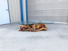 1970s Vintage Glass and Driftwood Coffee Table