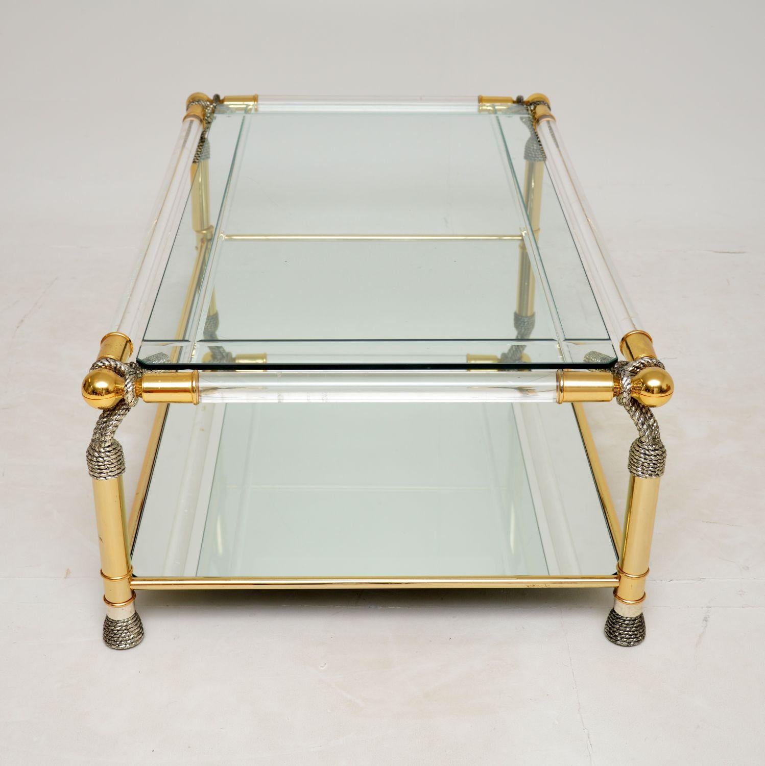 1970's Vintage Glass, Brass & Acrylic Coffee Table 6