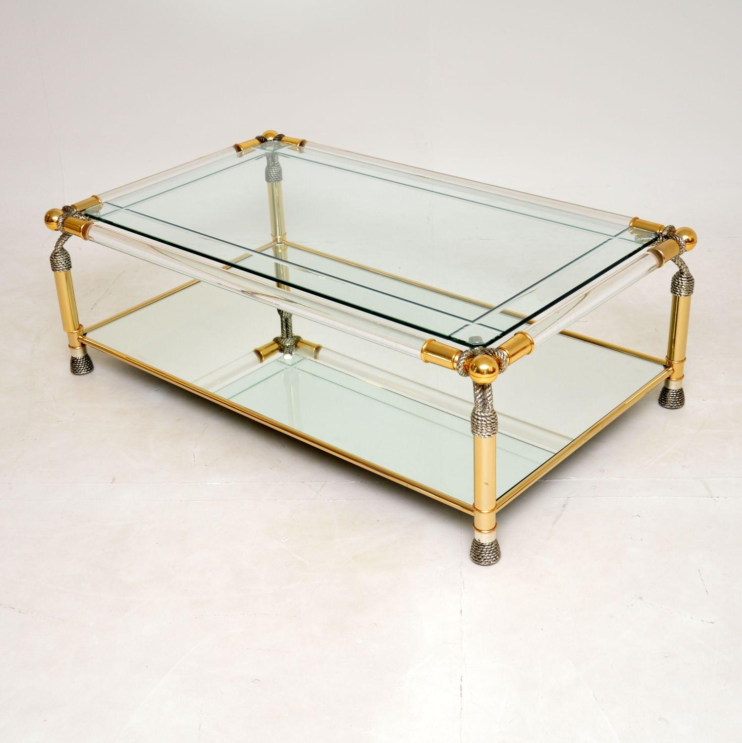 Mid-Century Modern 1970's Vintage Glass, Brass & Acrylic Coffee Table