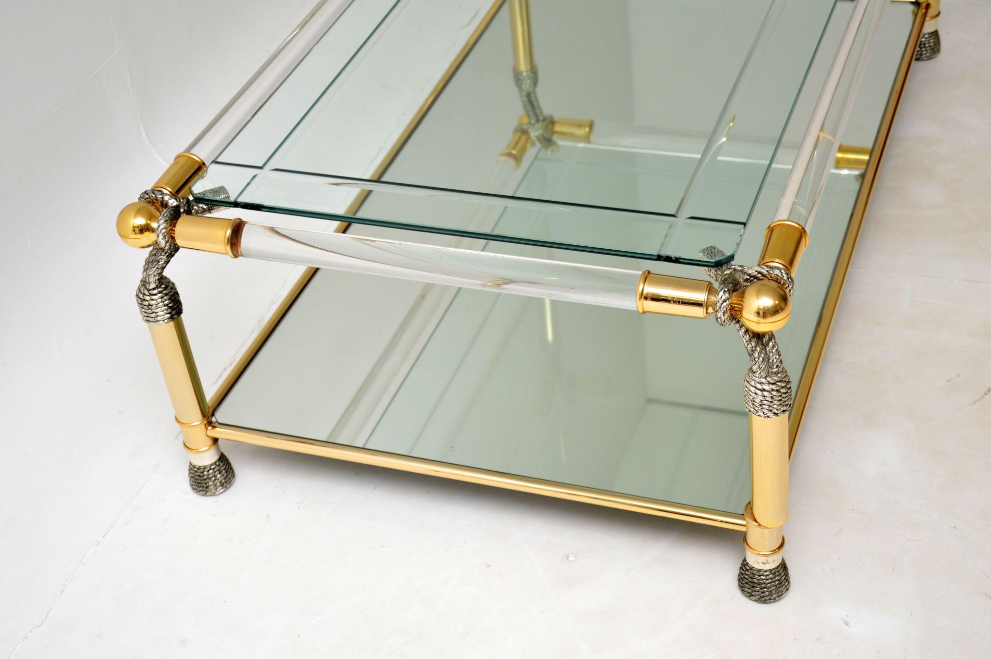 20th Century 1970's Vintage Glass, Brass & Acrylic Coffee Table