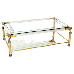 1970's Vintage Glass, Brass & Acrylic Coffee Table