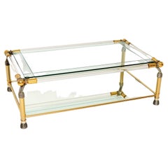 1970's Vintage Glass, Brass & Acrylic Coffee Table