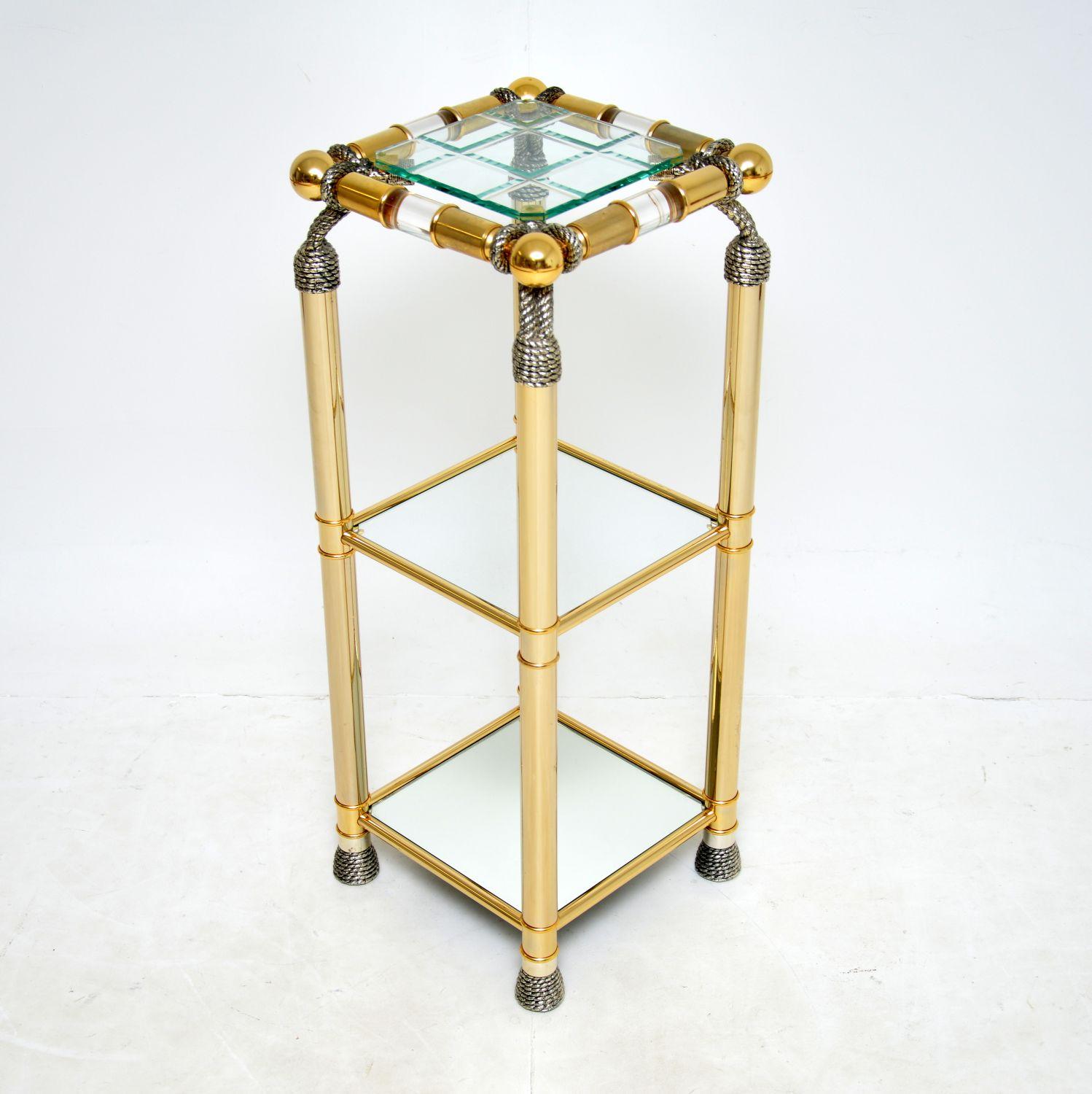Mid-Century Modern 1970's Vintage Glass, Brass & Acrylic Side Table