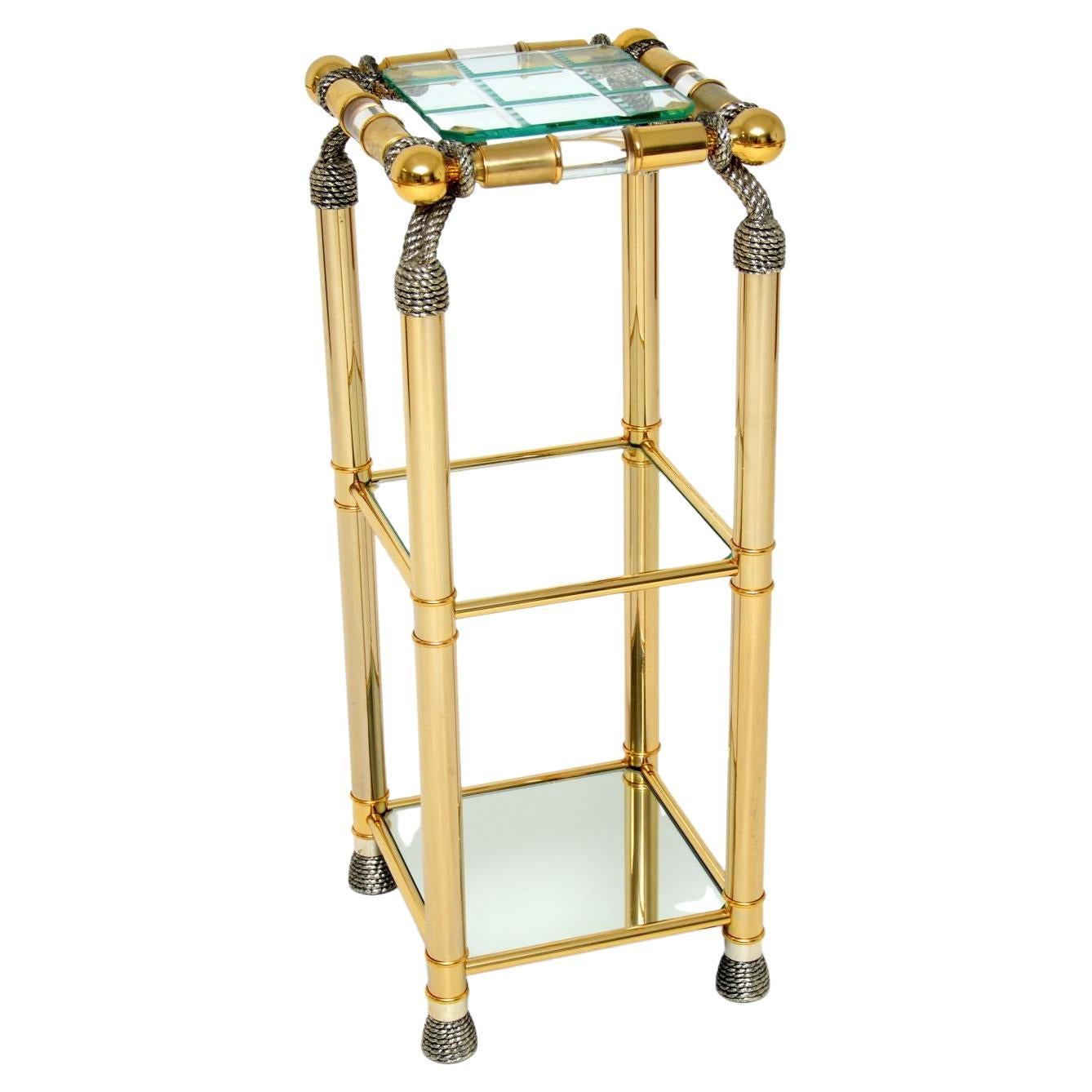 1970's Vintage Glass, Brass & Acrylic Side Table