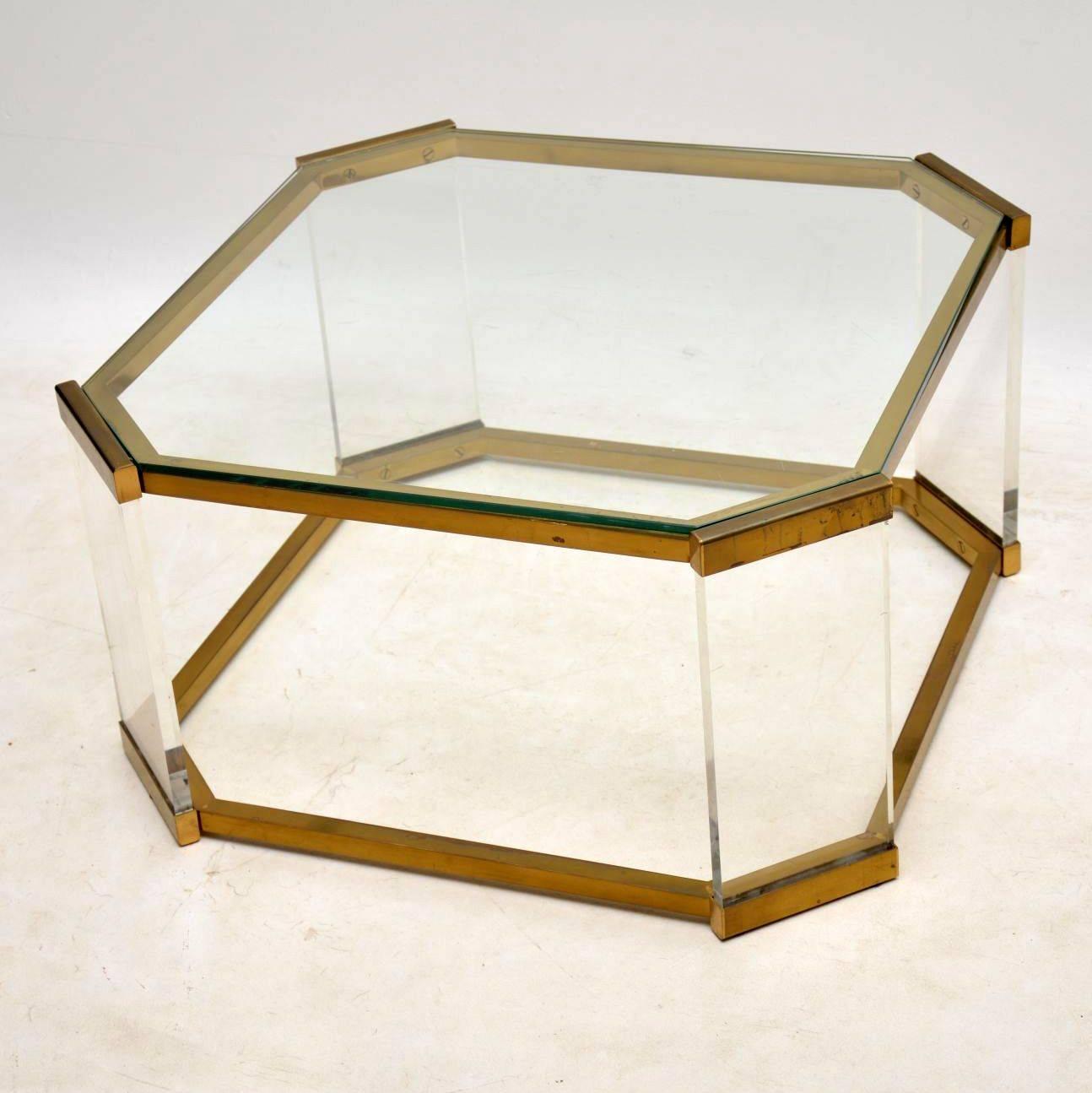 vintage glass and brass coffee table