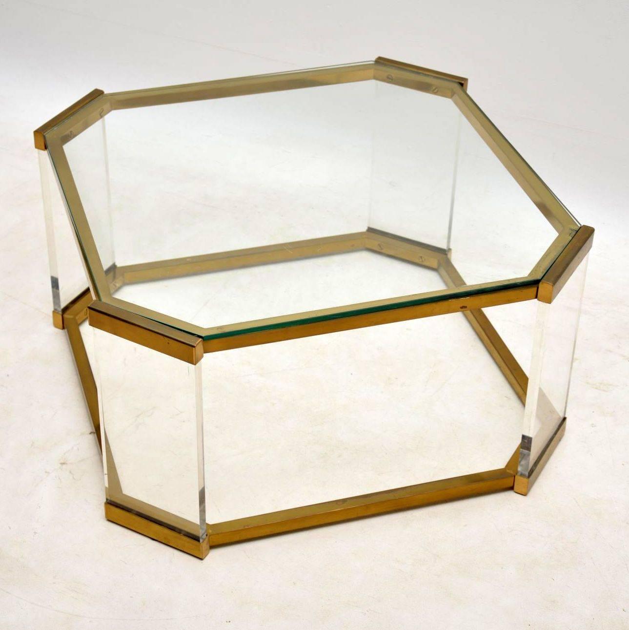 Mid-Century Modern 1970s Vintage Glass, Brass and Perspex Coffee Table