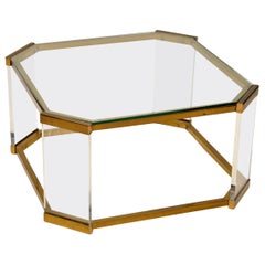 1970s Vintage Glass, Brass and Perspex Coffee Table