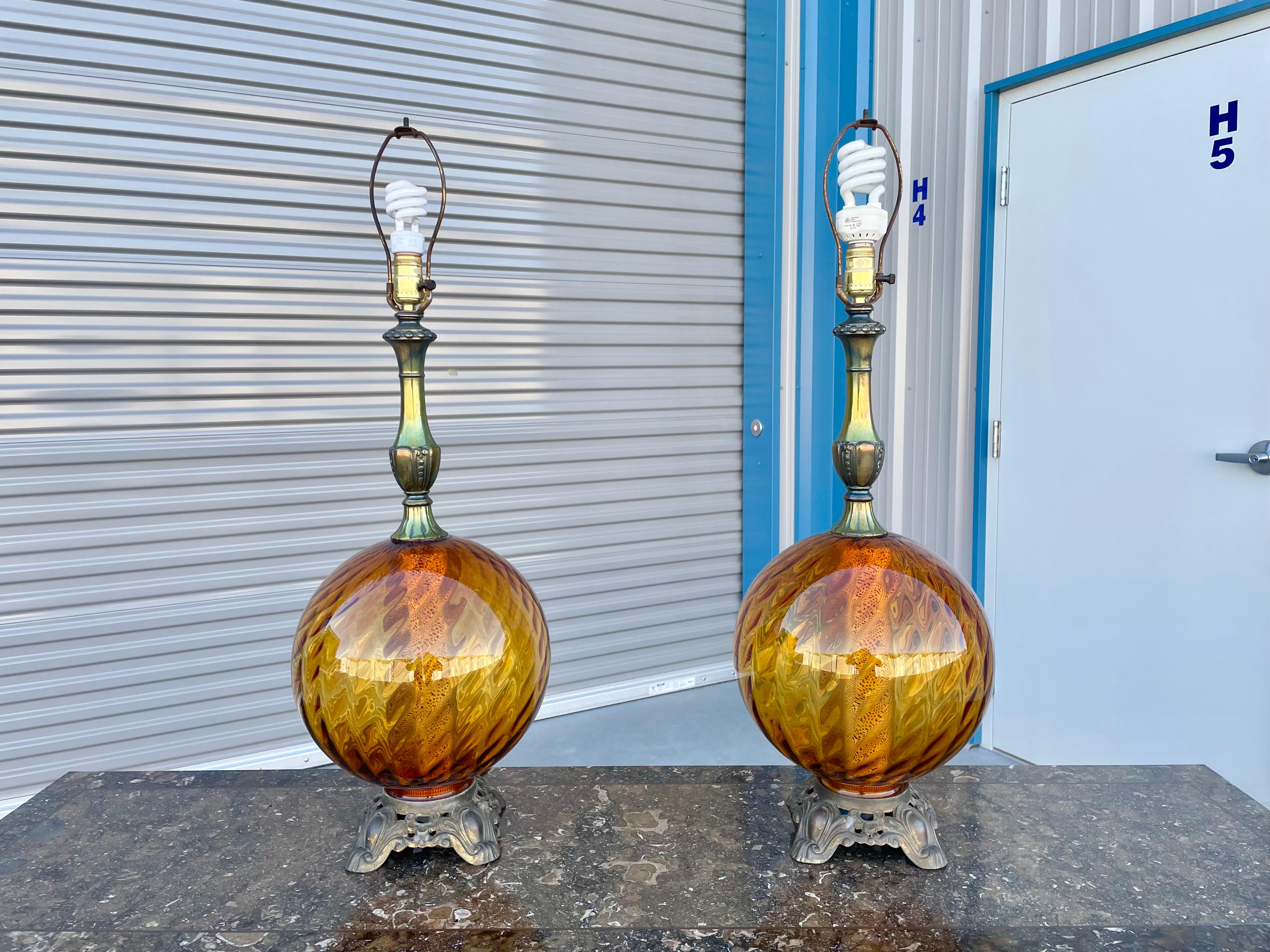 Mid-Century Modern 1970s Vintage Glass Sphere Lamps - a Pair For Sale