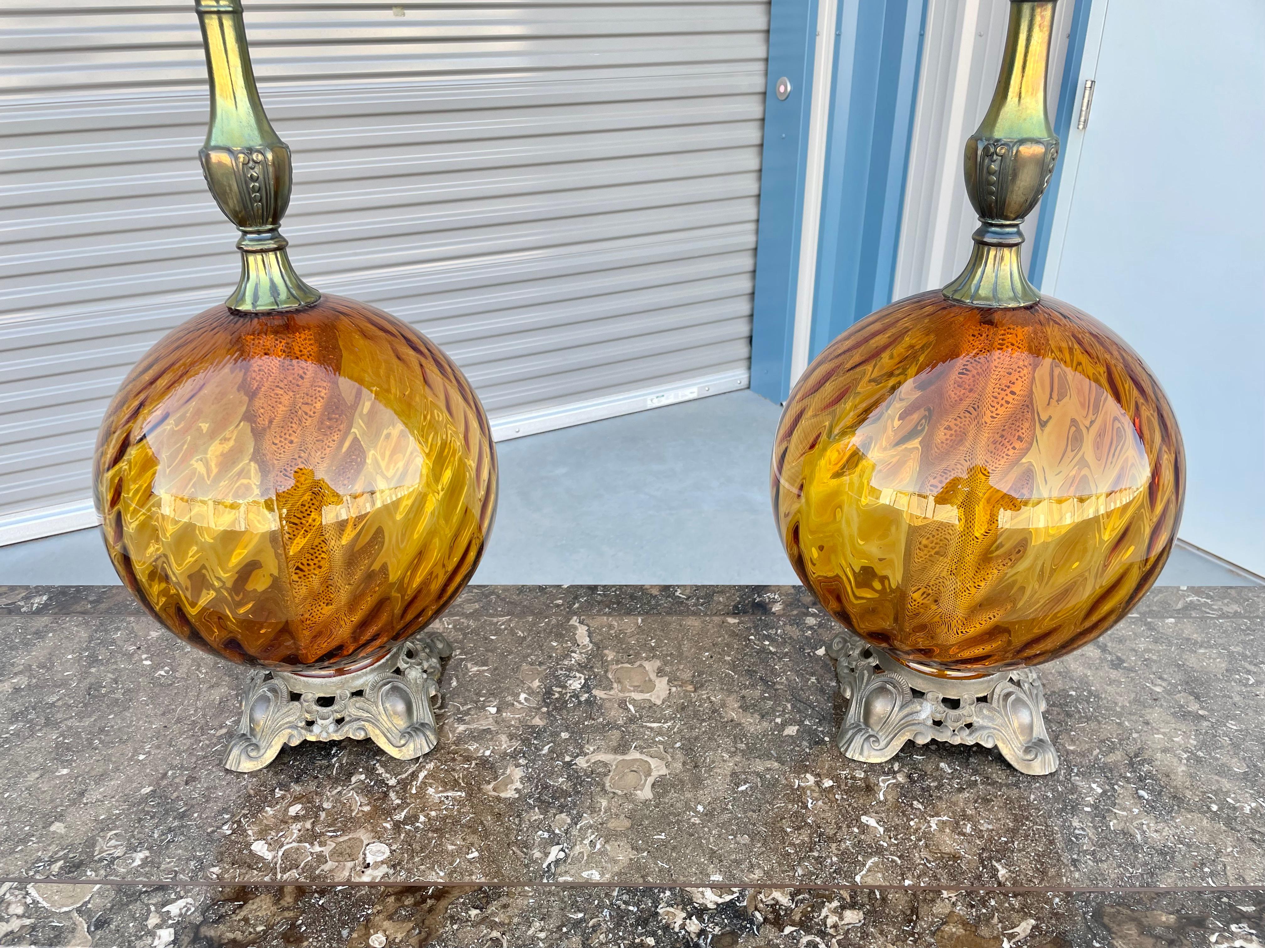 American 1970s Vintage Glass Sphere Lamps - a Pair For Sale