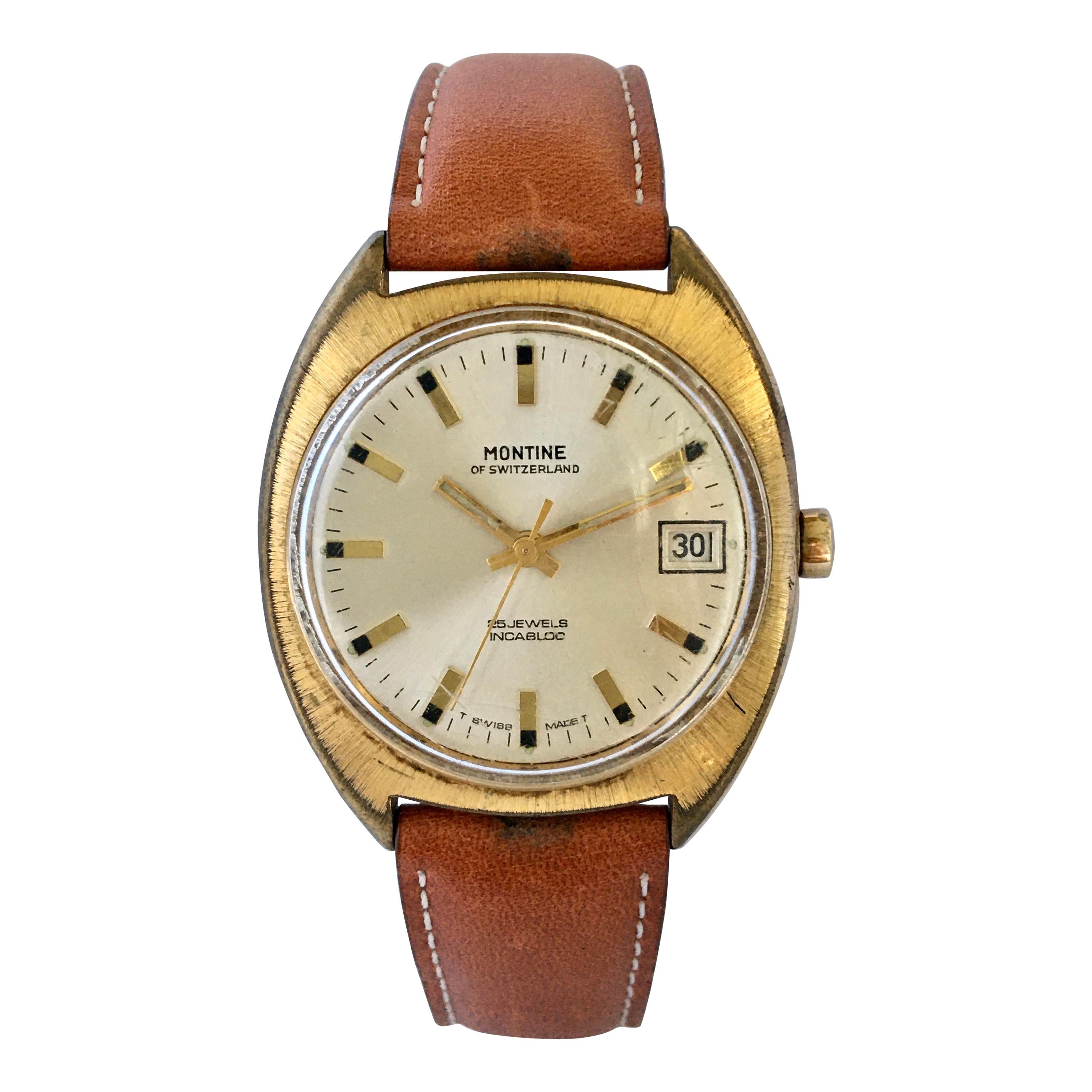 1970s Vintage Gold-Plated and Stainless Steel Back Swiss Watch For Sale