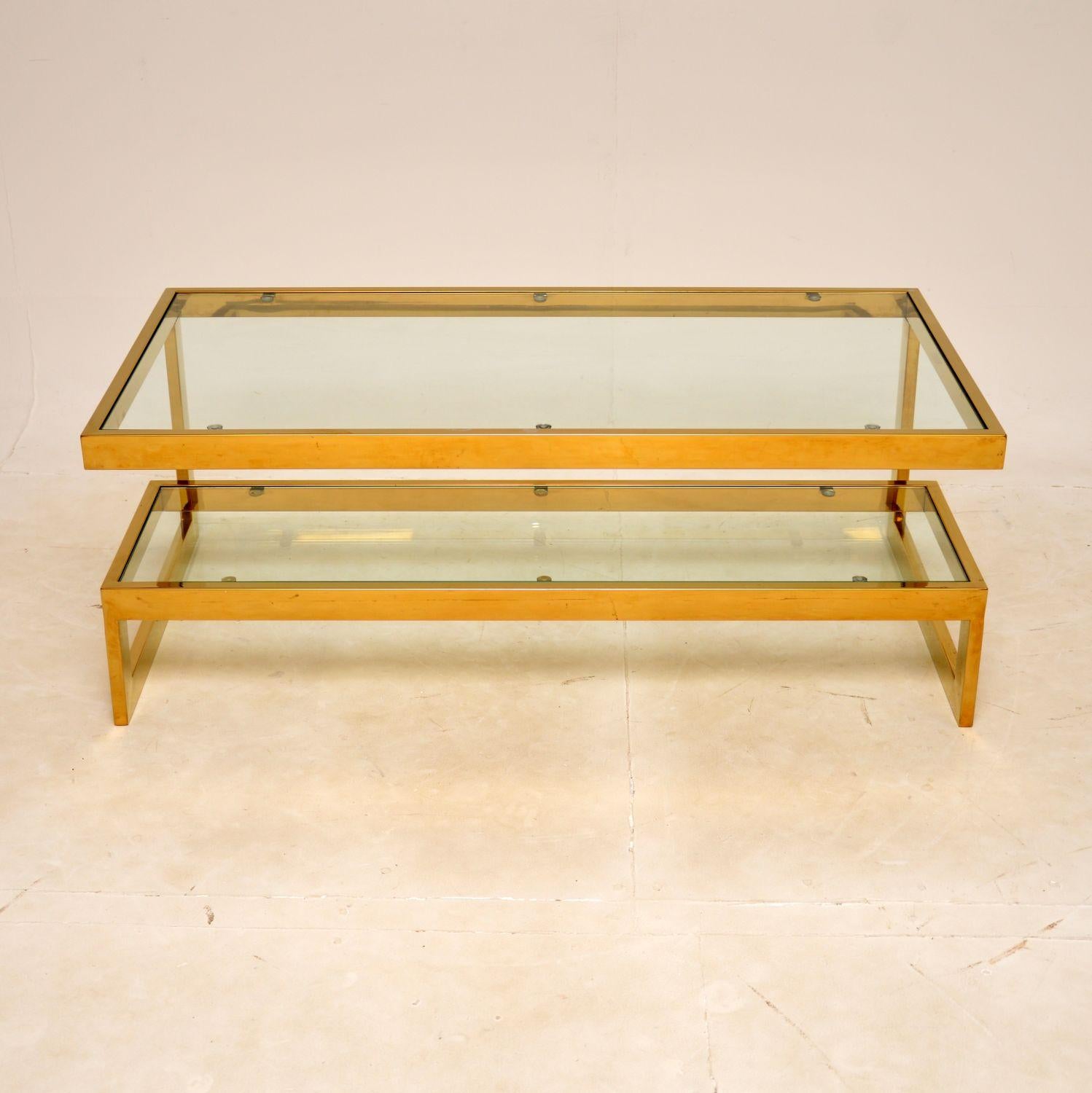 Belgian 1970s Vintage Gold Plated Coffee Table For Sale