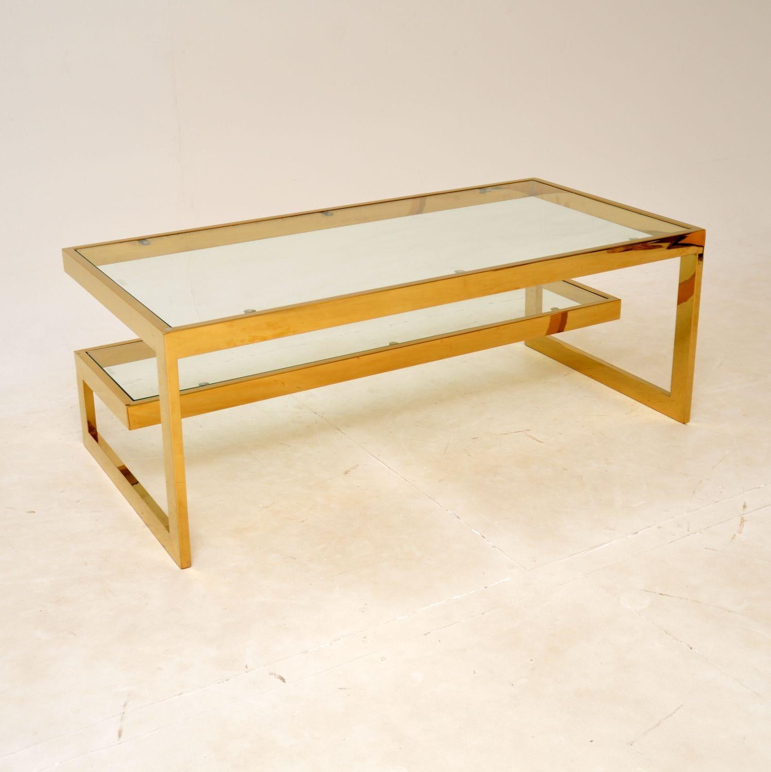 Brass 1970s Vintage Gold Plated Coffee Table For Sale