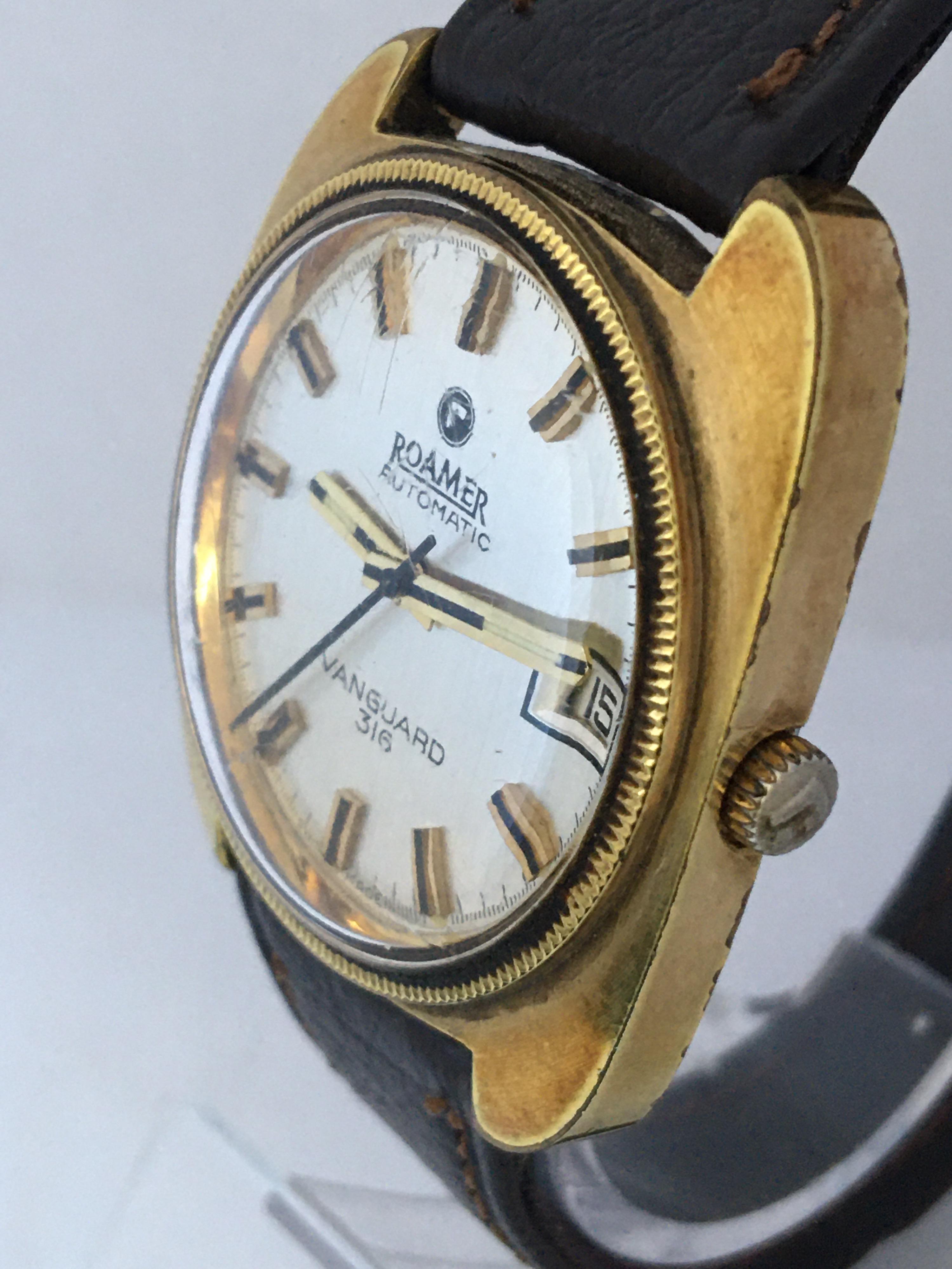 1970s vintage Gold-Plated / Stainless Steel Roamer Automatic Vanguard 316 Watch For Sale 3