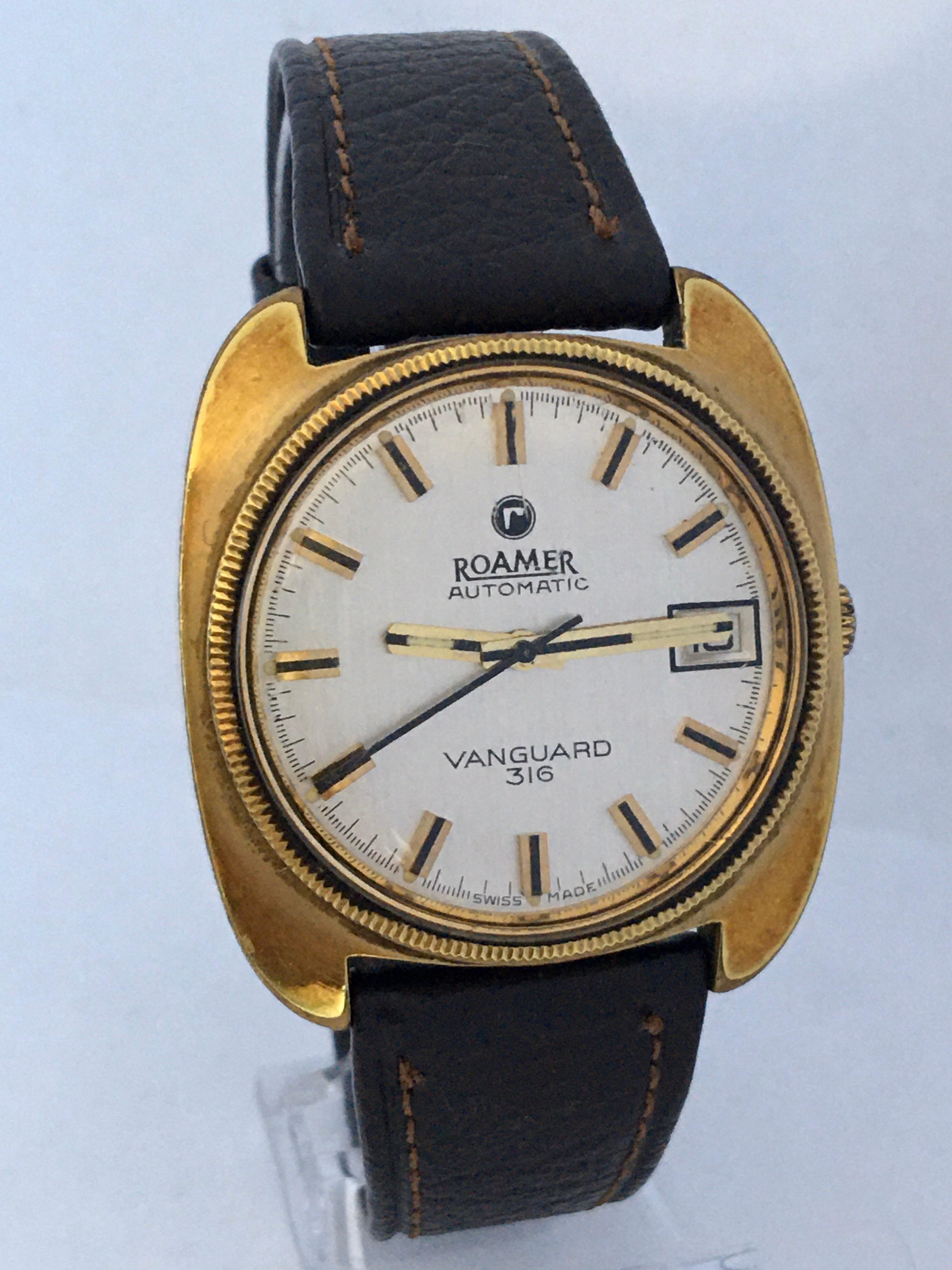 1970s vintage Gold-Plated / Stainless Steel Roamer Automatic Vanguard 316 Watch For Sale 7