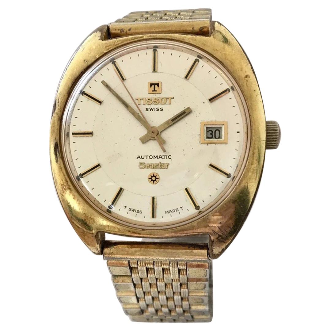 1970s Vintage Gold-Plated Stainless Steel Tissot Automatic Seastar For Sale