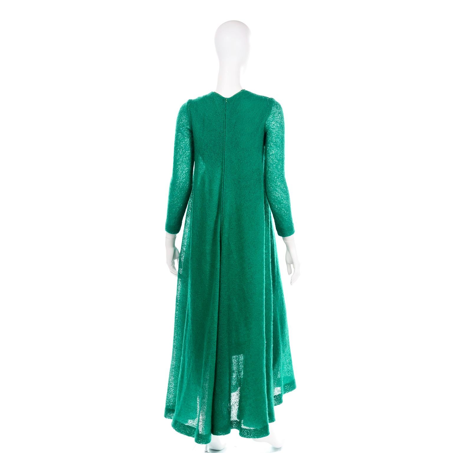 Women's 1970s Vintage Green Knit Anne Fogarty Tent Maxi Dress W Long Sleeves