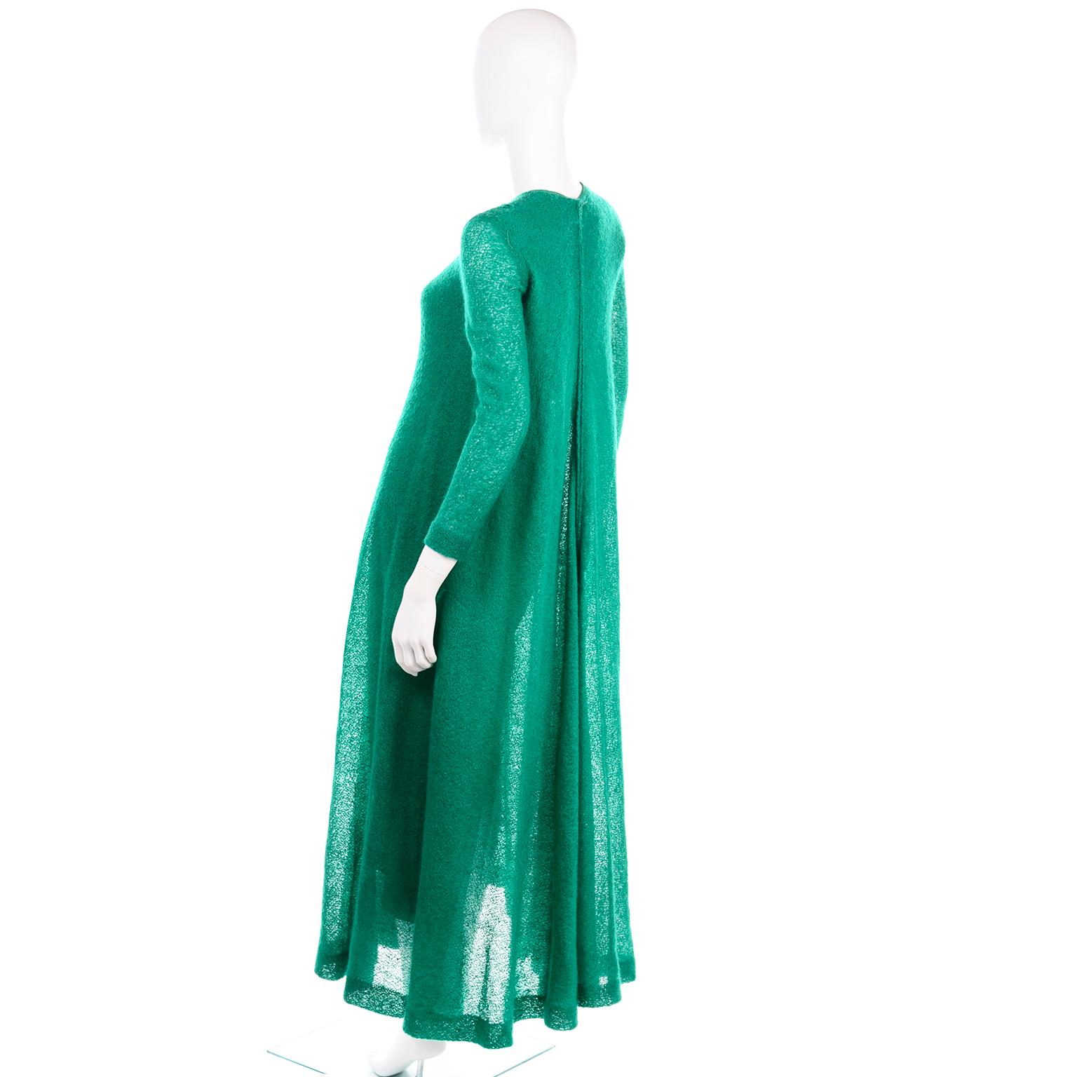 1970s Vintage Green Knit Anne Fogarty Tent Maxi Dress W Long Sleeves 1