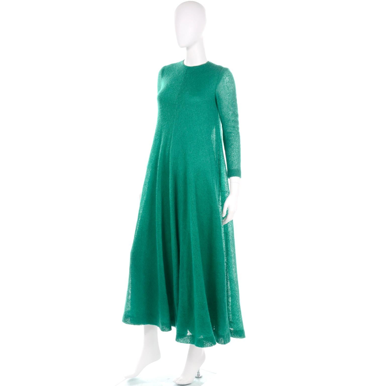 1970s Vintage Green Knit Anne Fogarty Tent Maxi Dress W Long Sleeves 2