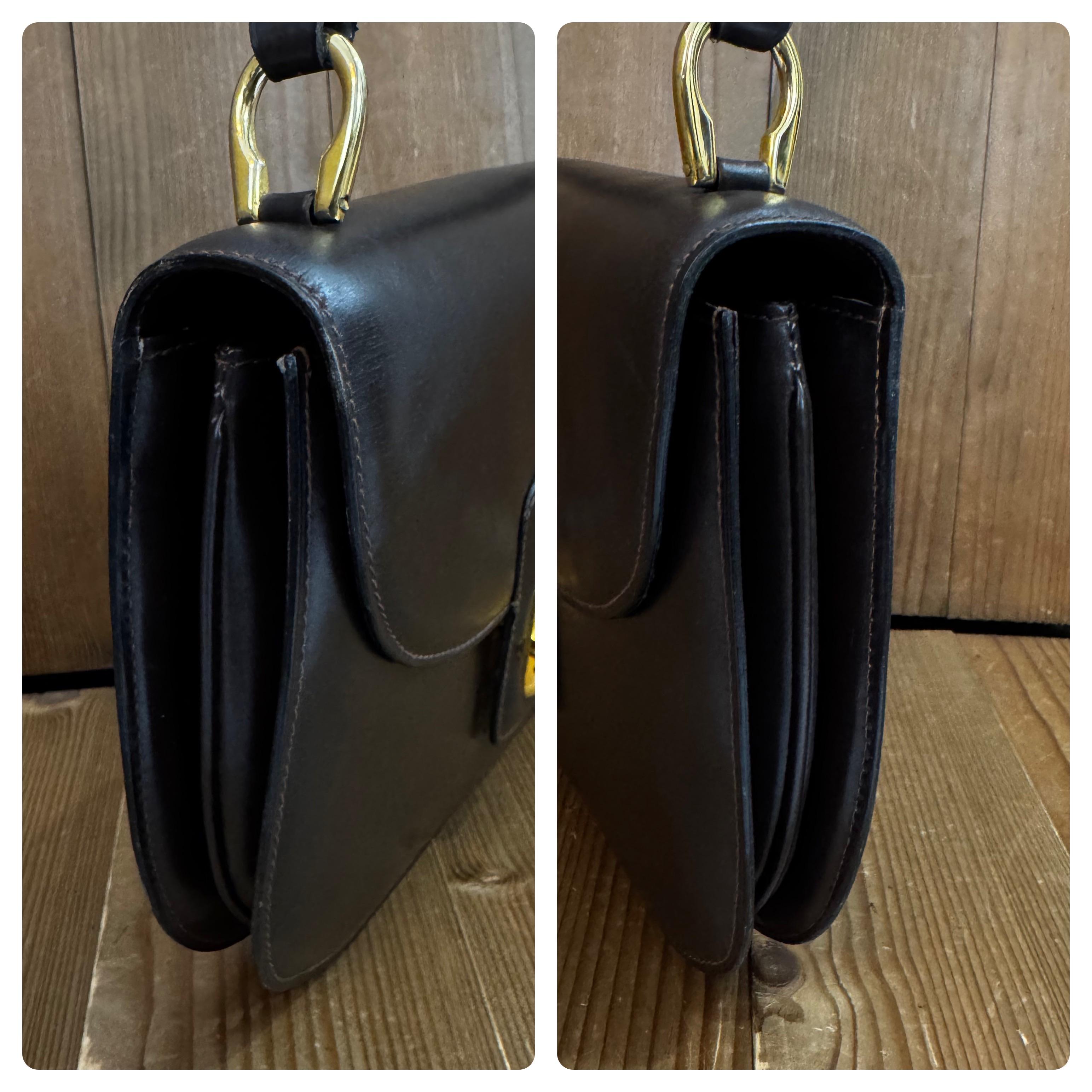 1970s Vintage GUCCI Boutique Leather Shoulder Bag Turnlock Brown For Sale 1