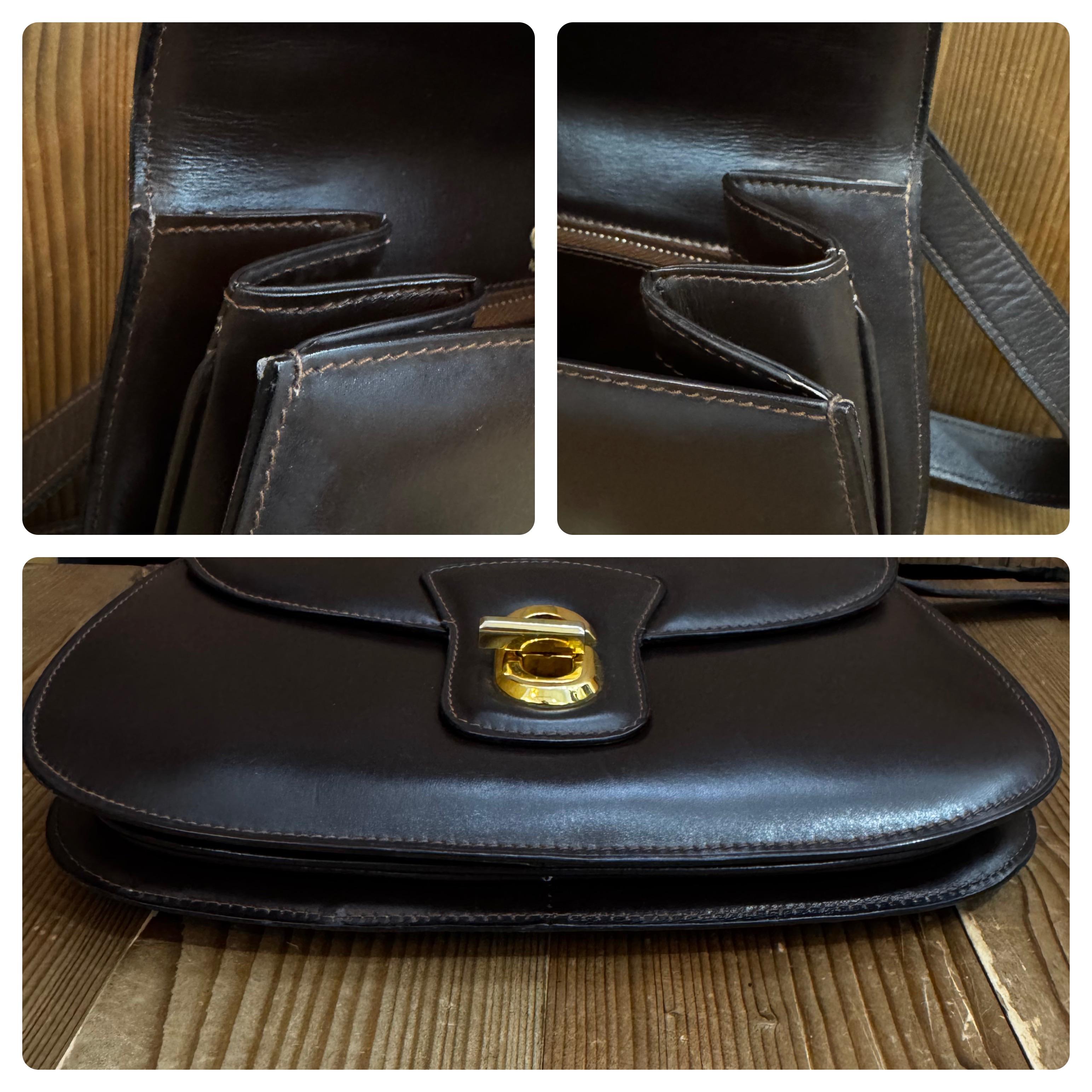 1970s Vintage GUCCI Boutique Leather Shoulder Bag Turnlock Brown For Sale 2