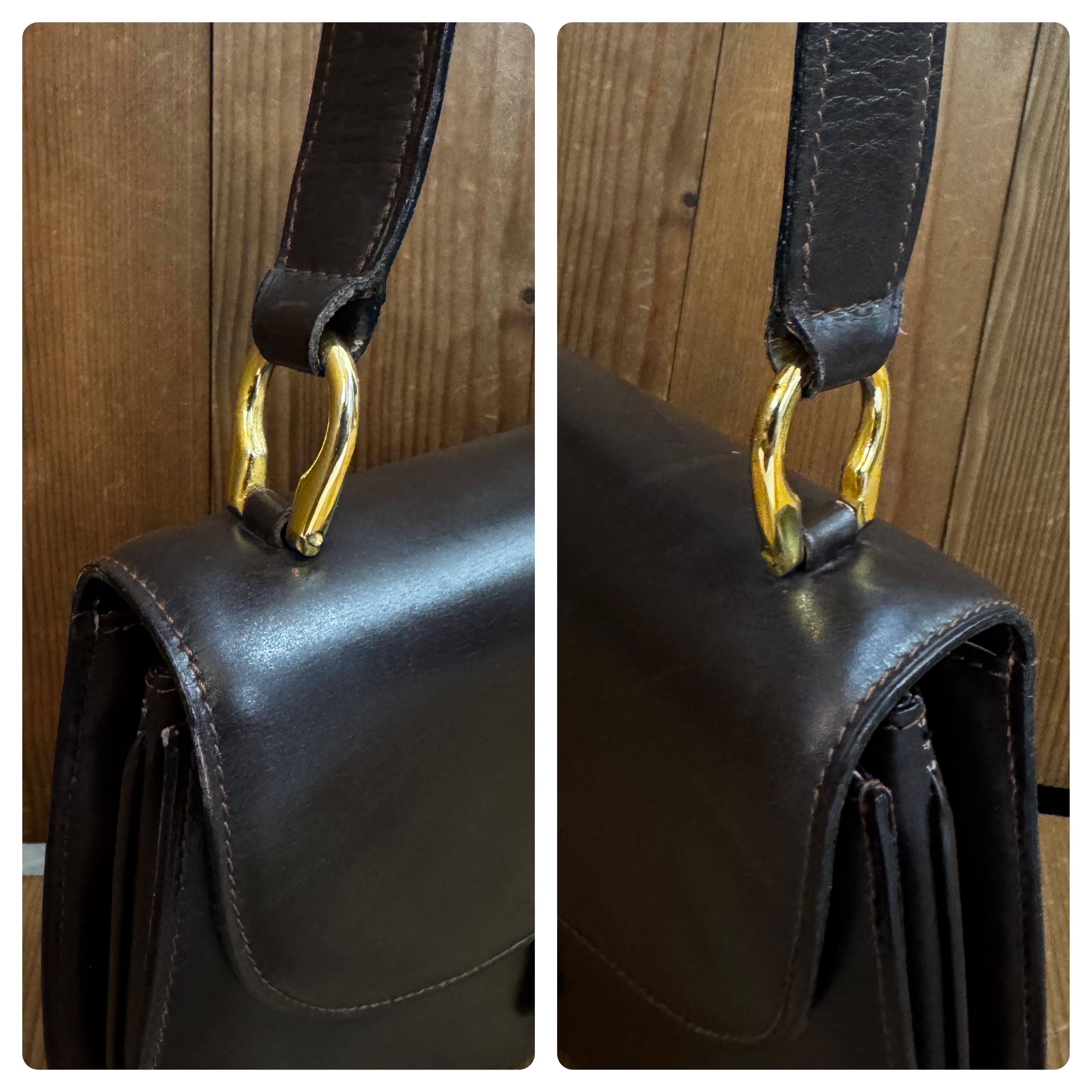 1970s Vintage GUCCI Boutique Leather Shoulder Bag Turnlock Brown For Sale 3