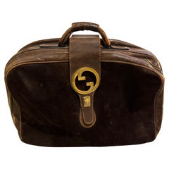 1970s Vintage Gucci Brown Leather and Suede Travel Bag