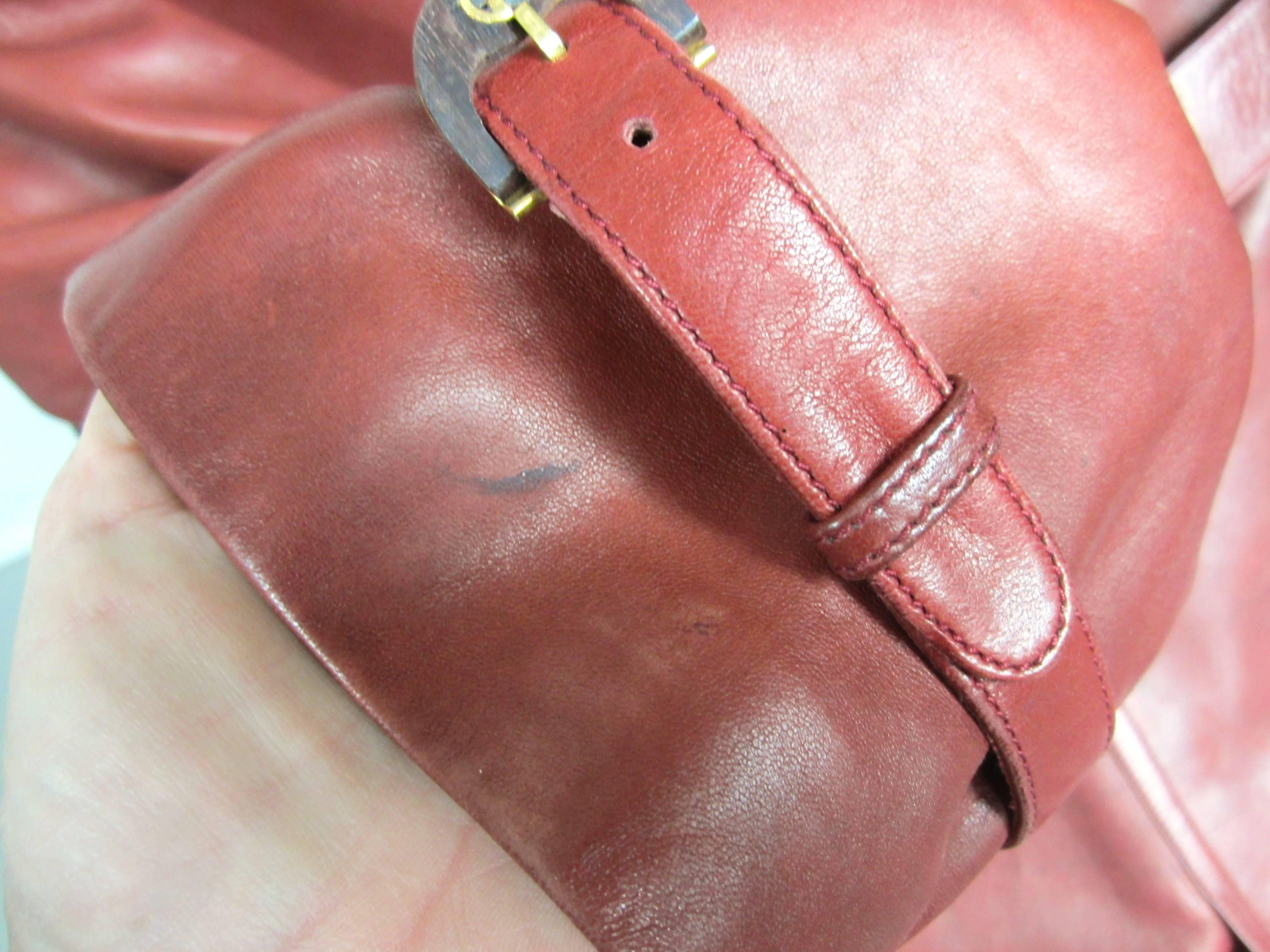 1970s Vintage Gucci Burgundy Leather Logo Trench Coat  7