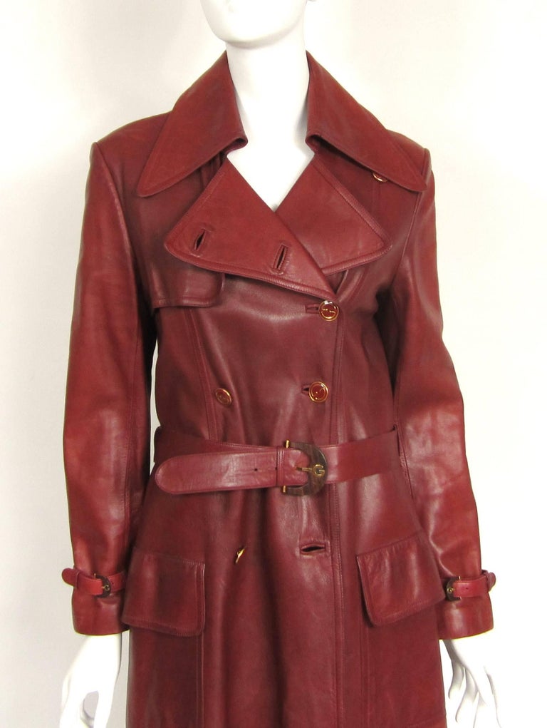 1970s Vintage Gucci Burgundy Leather Logo Trench Coat at 1stDibs | vintage gucci  coat, gucci leather trench coat, vintage gucci trench coat