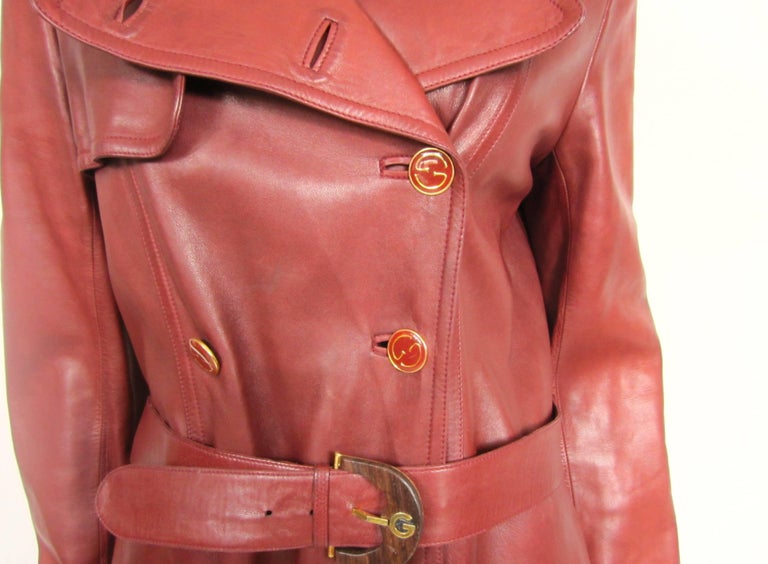 Brick Red 80s Leather Trench Coat – OMNIA