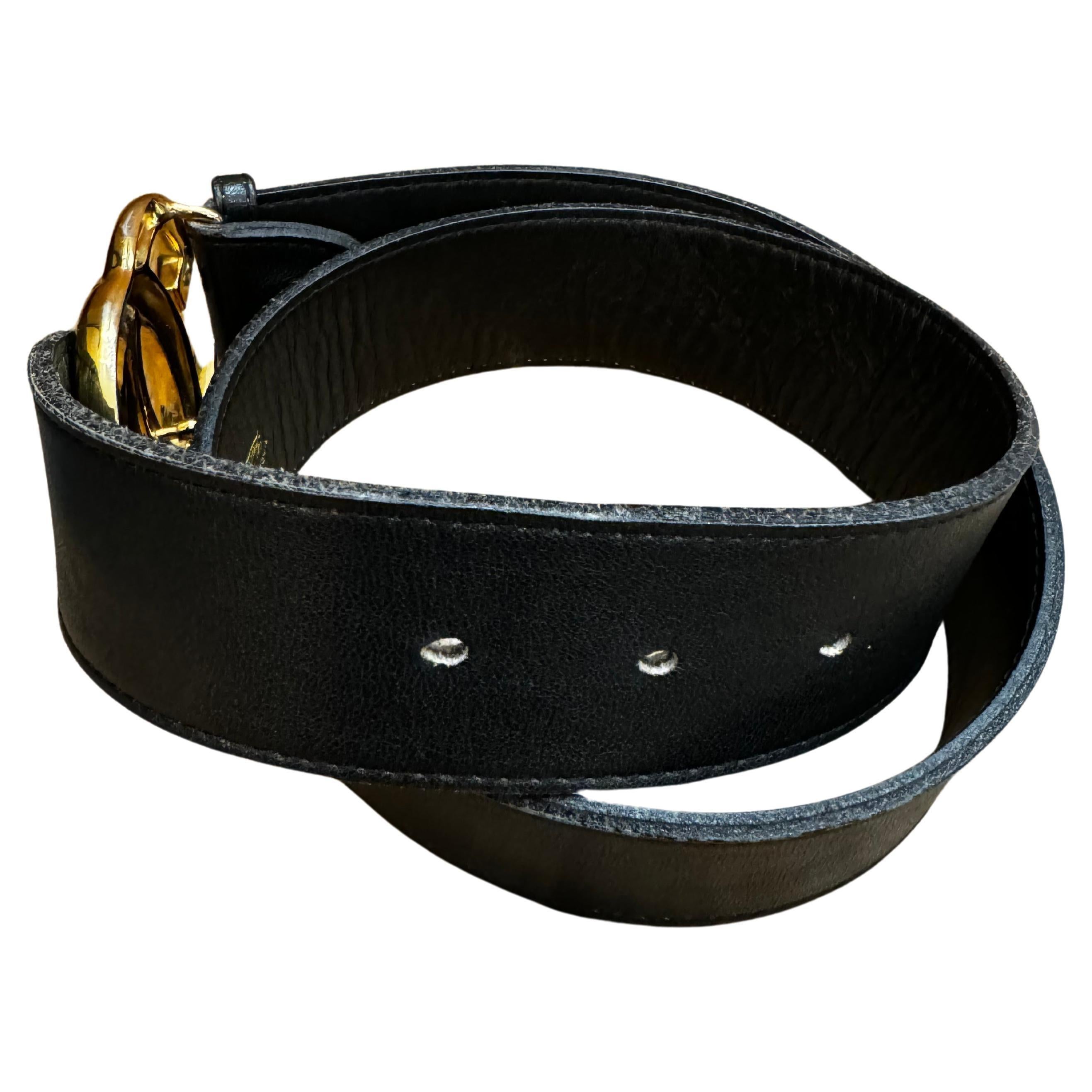1970 Vintage GUCCI Ceinture en cuir de veau Noir Unisex Bon état - En vente à Bangkok, TH